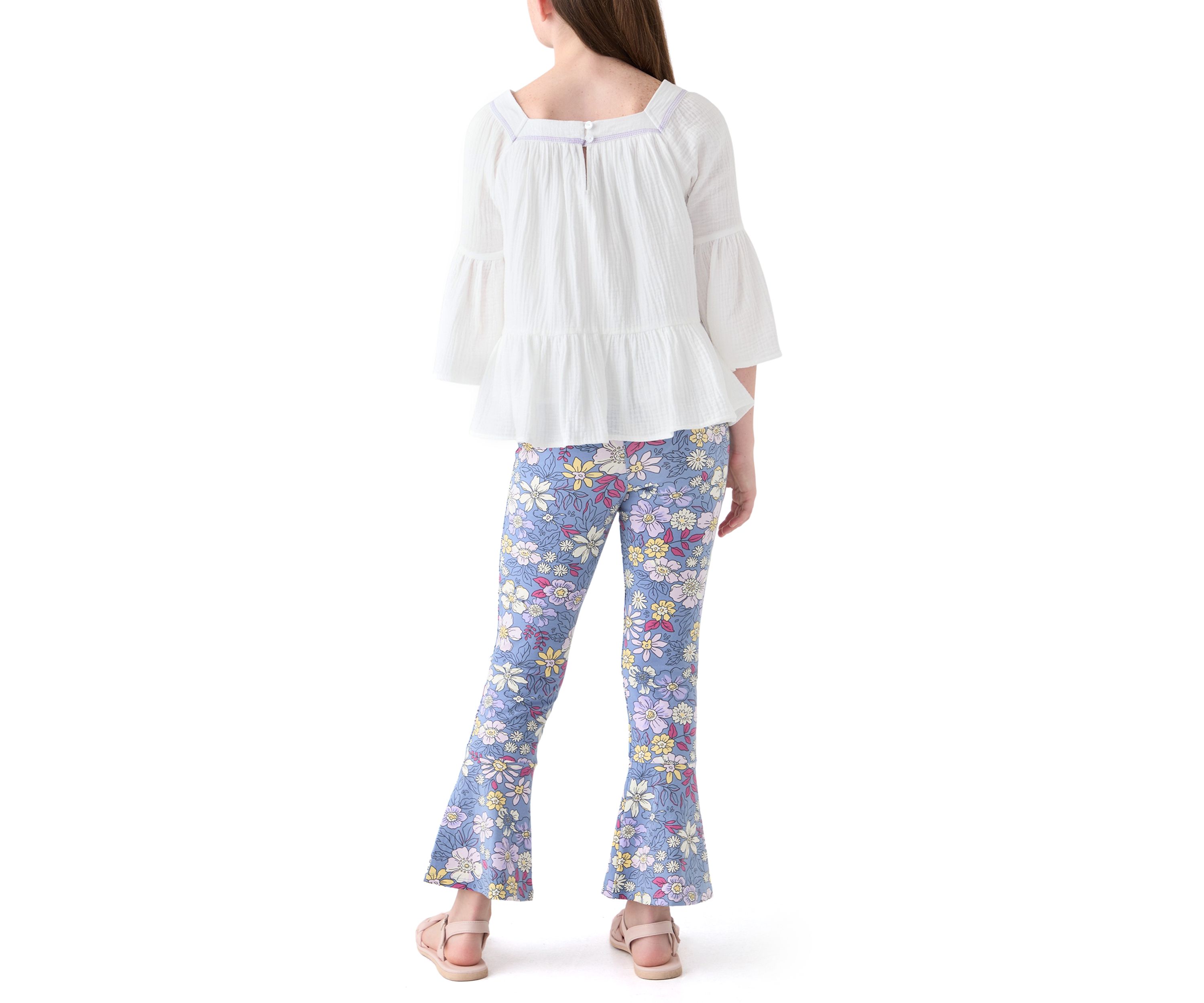 Girls 7-16 Knit Top and Printed Flare Pants Set