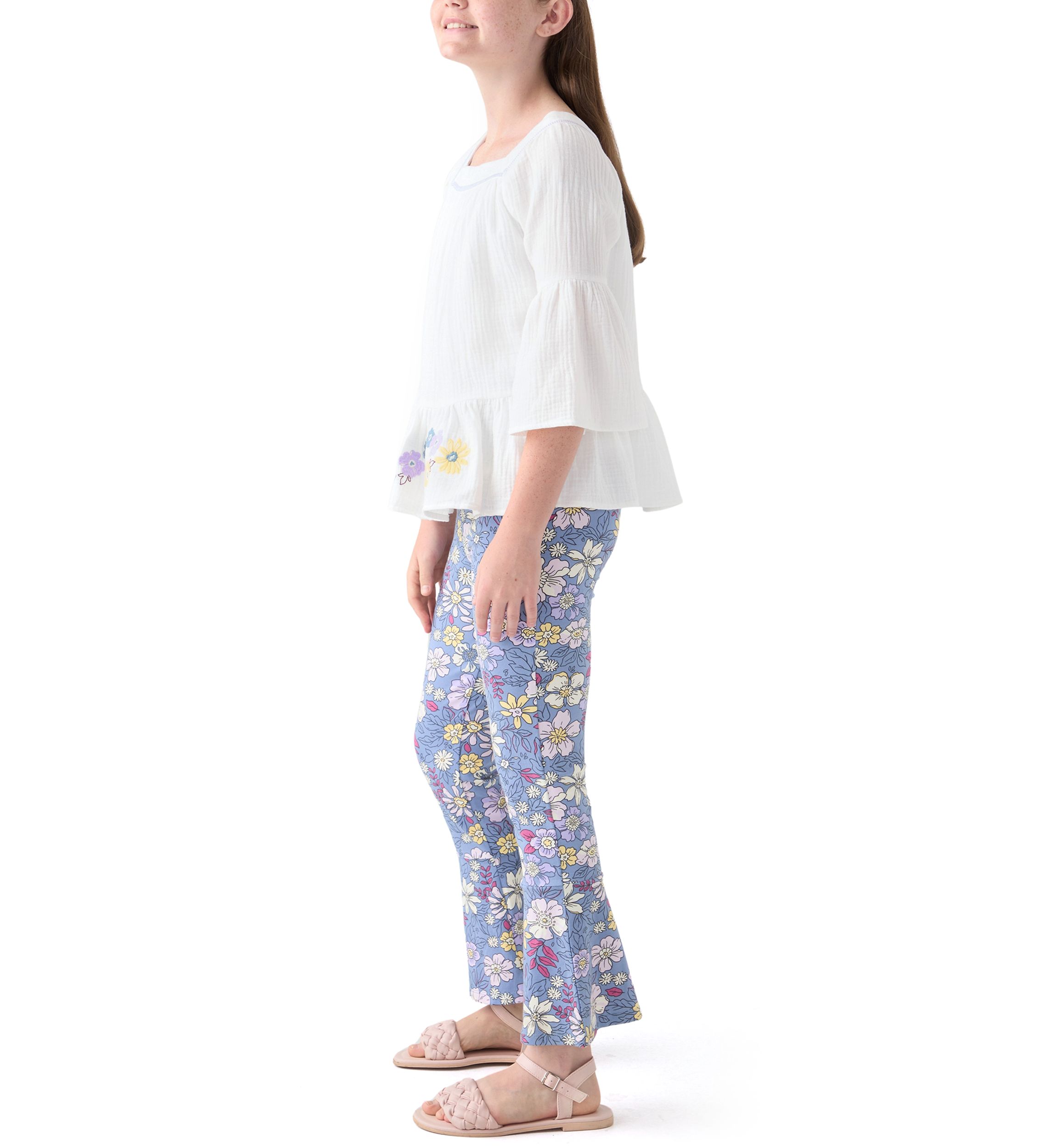 Girls 7-16 Knit Top and Printed Flare Pants Set