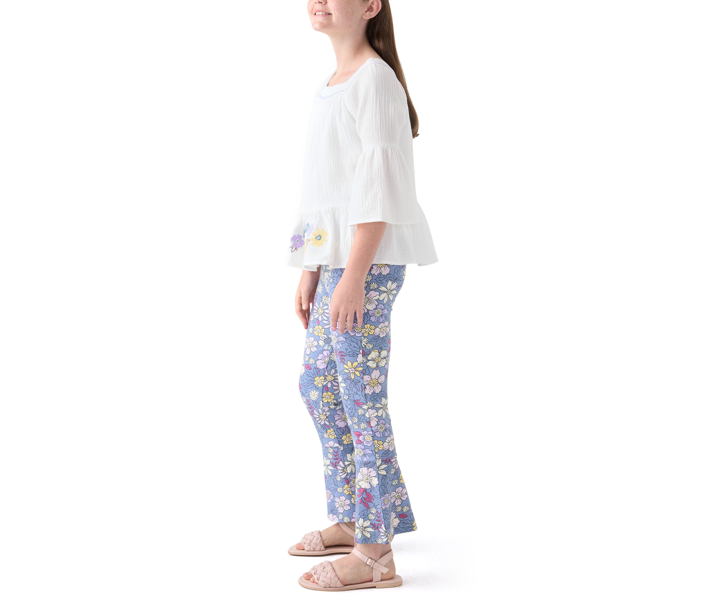Girls 7-16 Knit Top and Printed Flare Pants Set