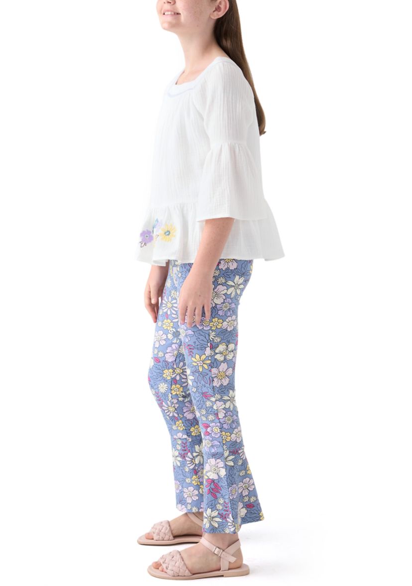 Girls 7-16 Knit Top and Printed Flare Pants Set