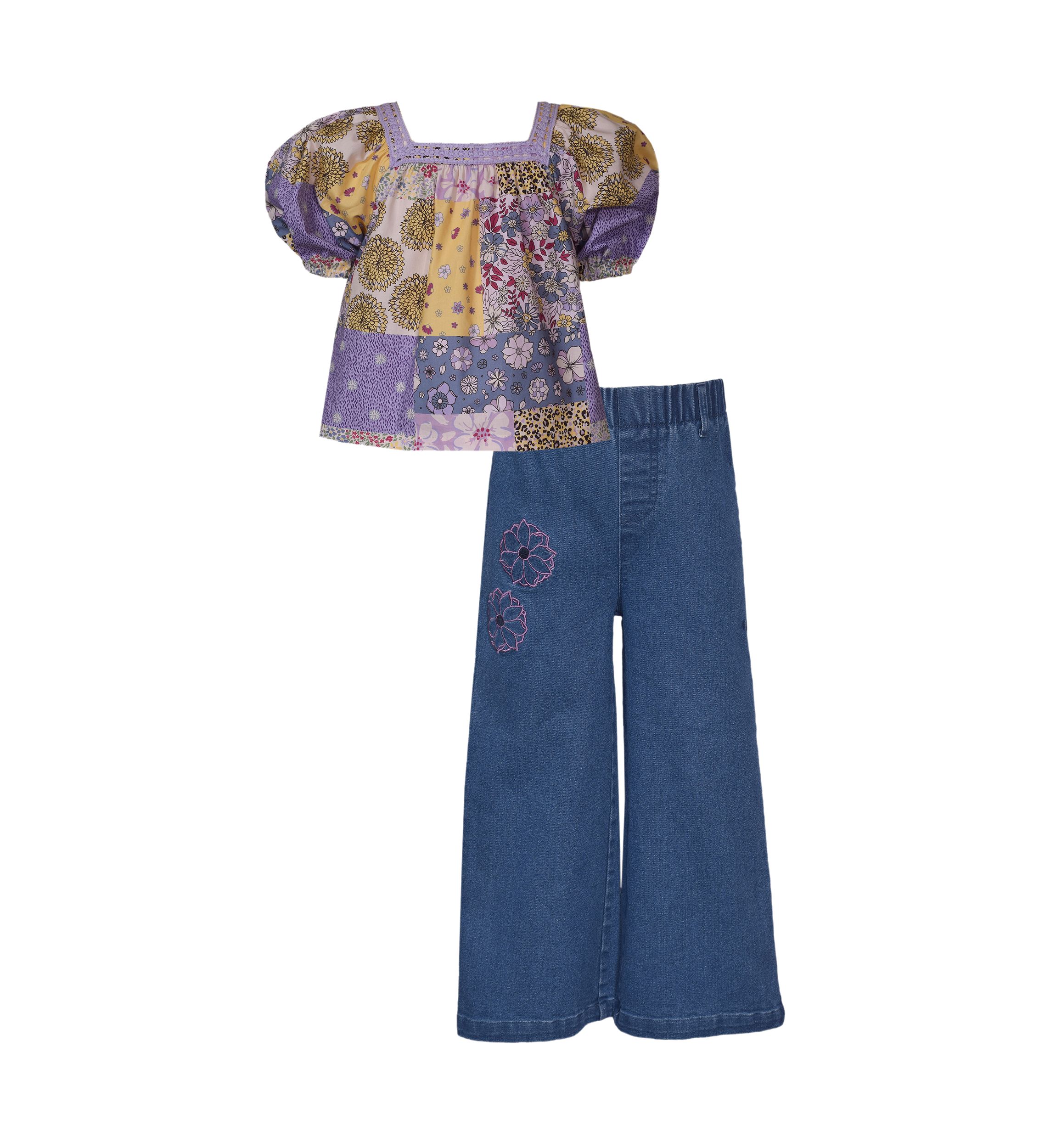 Girls 7-16 Printed Top and Wide Leg Pants