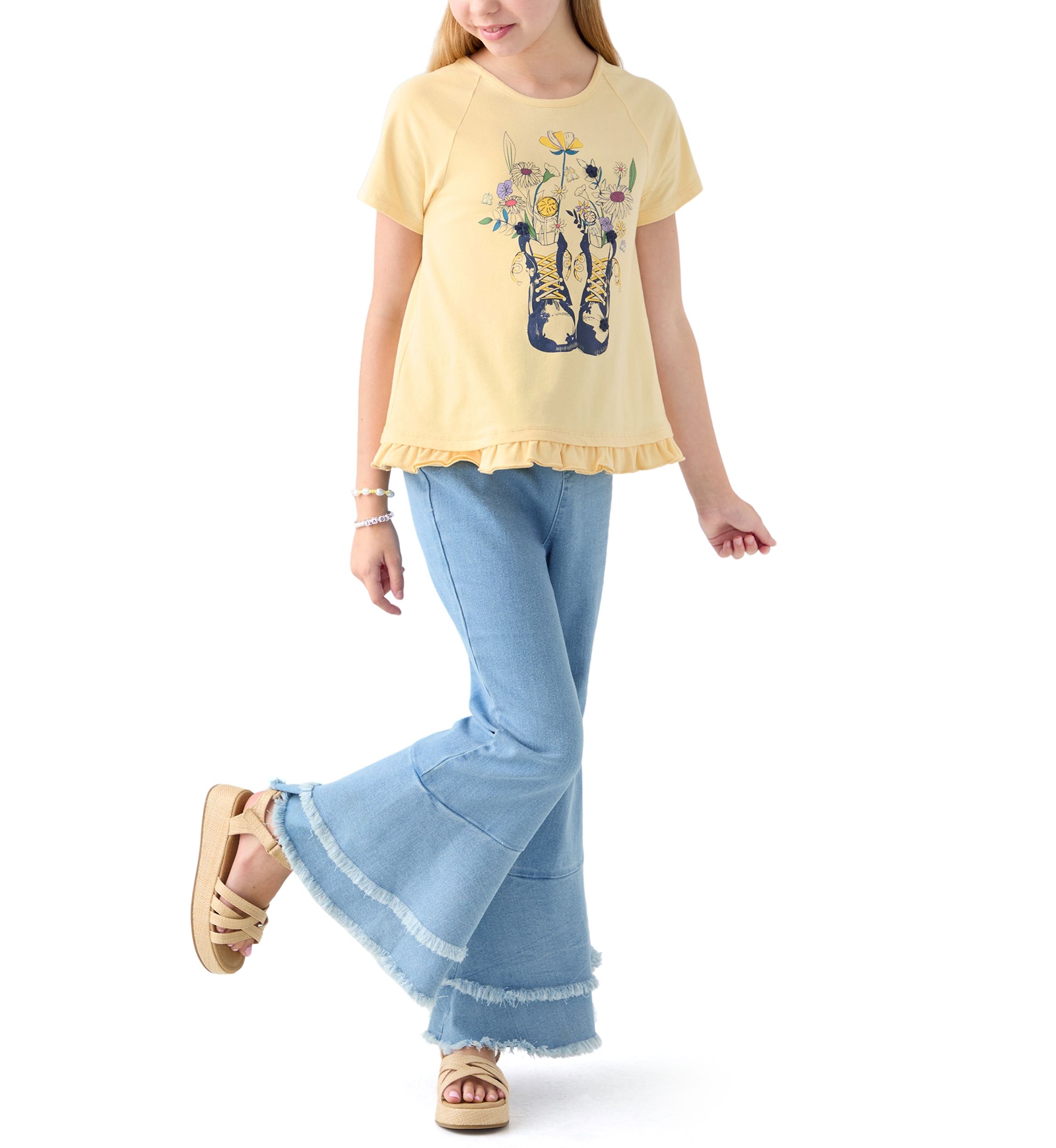 Girls 7-16 Graphic T-Shirt and Ruffle Flare Jeans Set