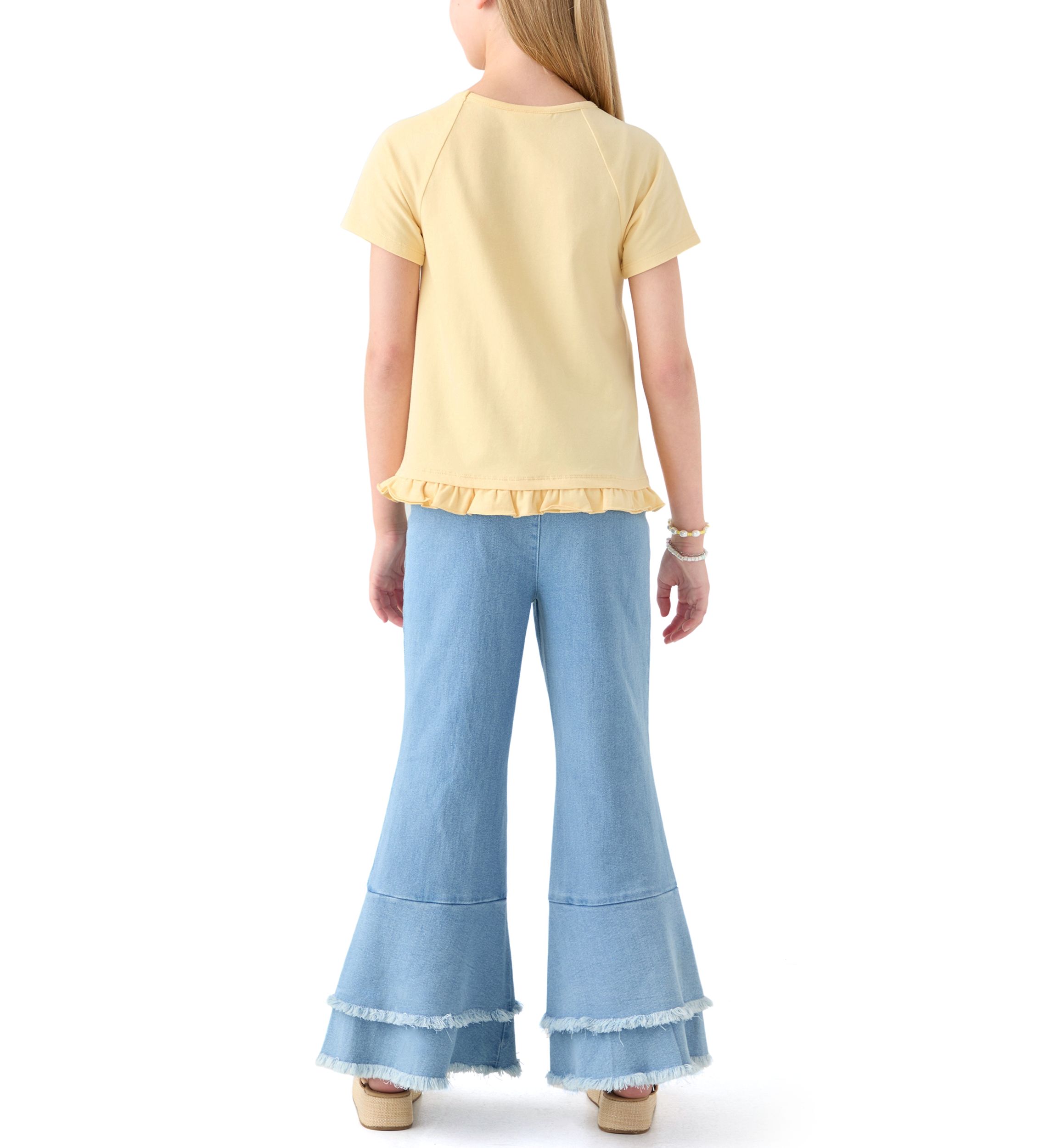 Girls 7-16 Graphic T-Shirt and Ruffle Flare Jeans Set