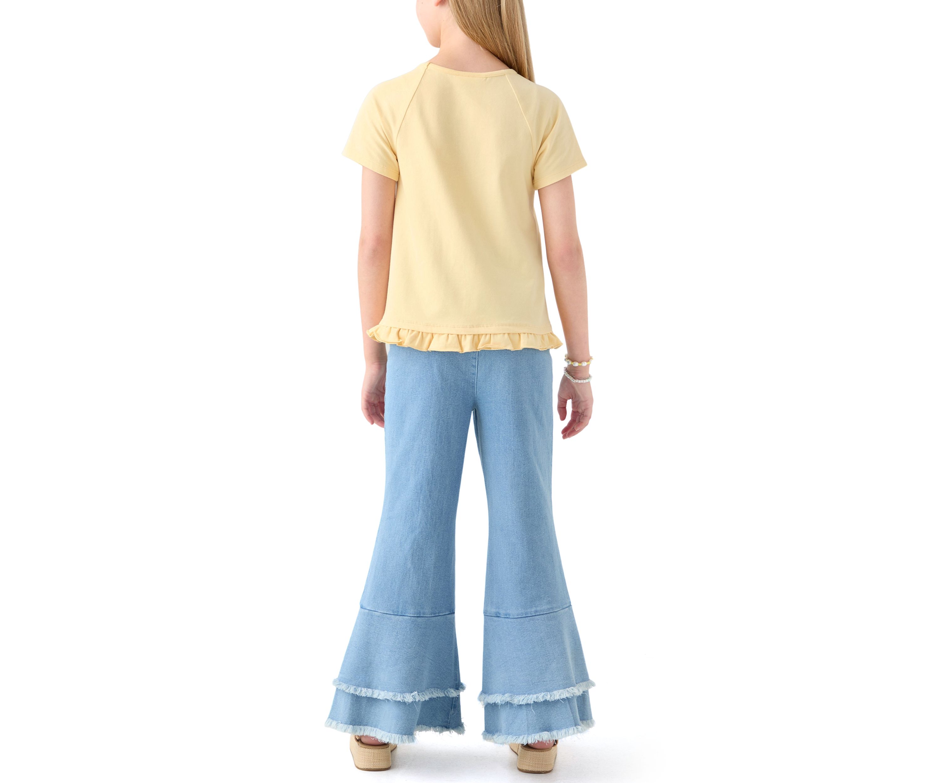 Girls 7-16 Graphic T-Shirt and Ruffle Flare Jeans Set
