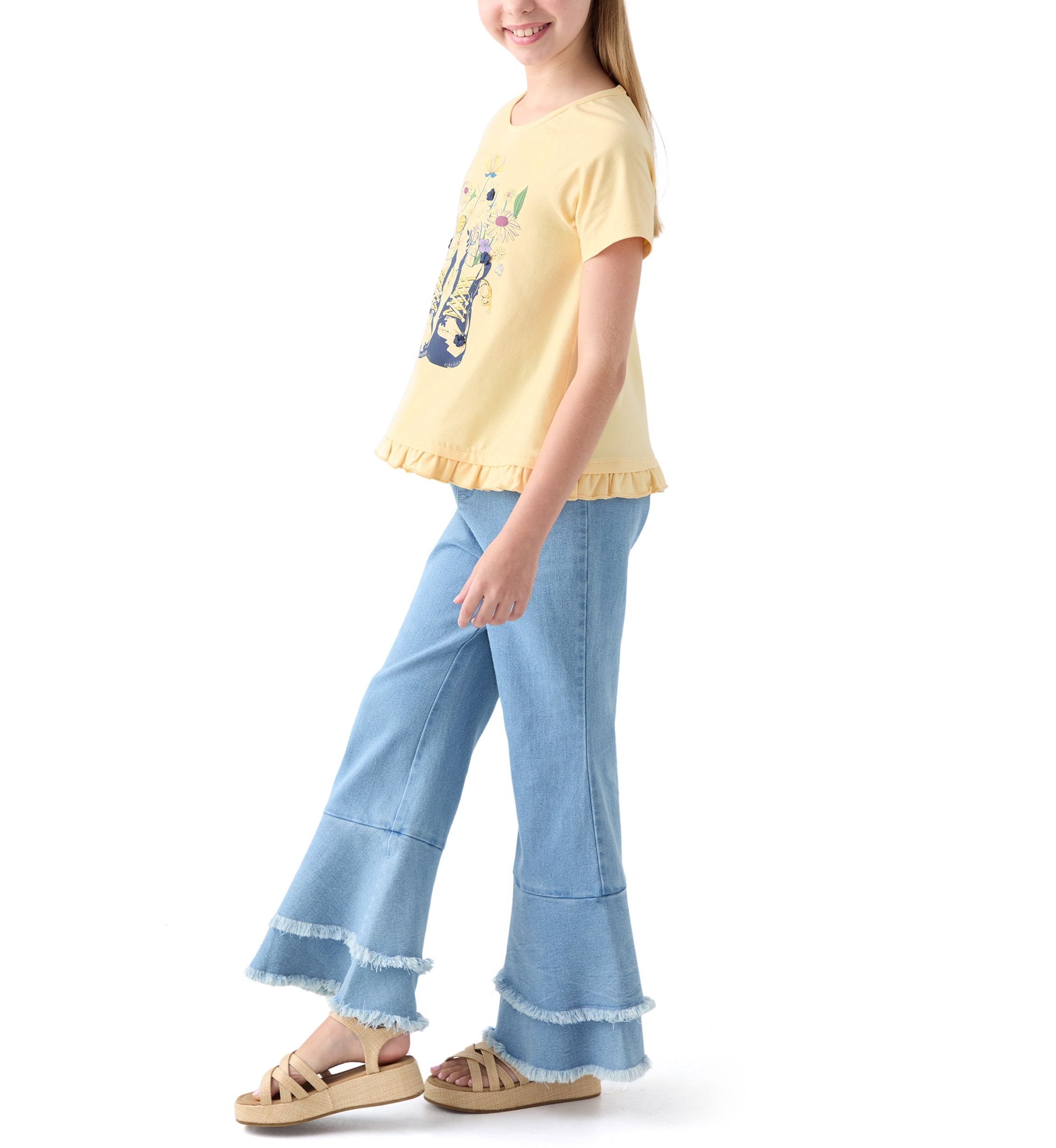 Girls 7-16 Graphic T-Shirt and Ruffle Flare Jeans Set