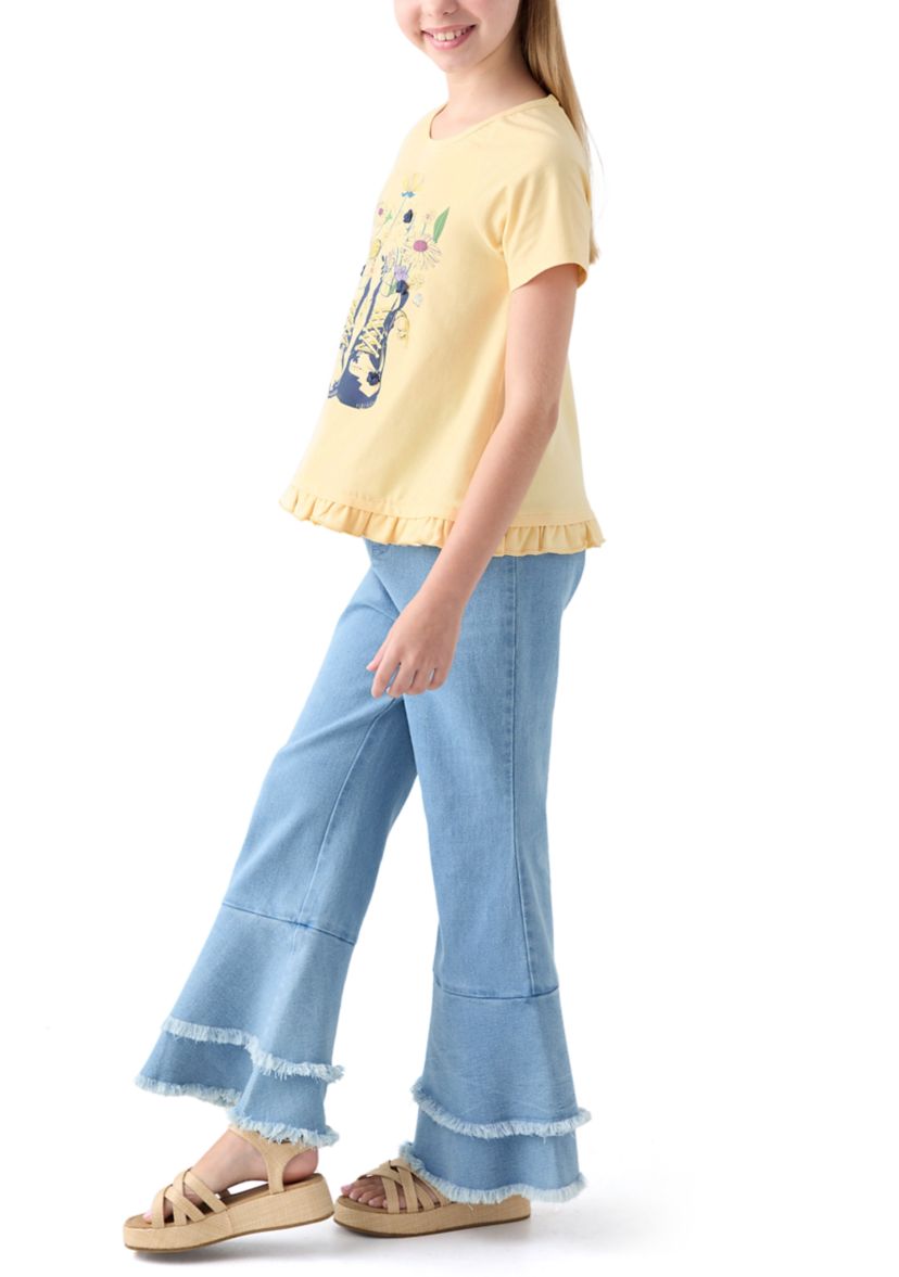 Girls 7-16 Graphic T-Shirt and Ruffle Flare Jeans Set
