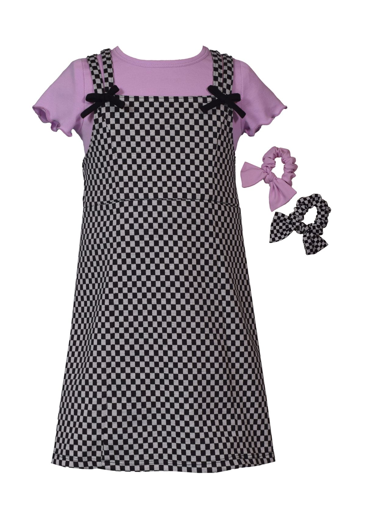 Girls 7-16 Check Printed Jumper Dress Set