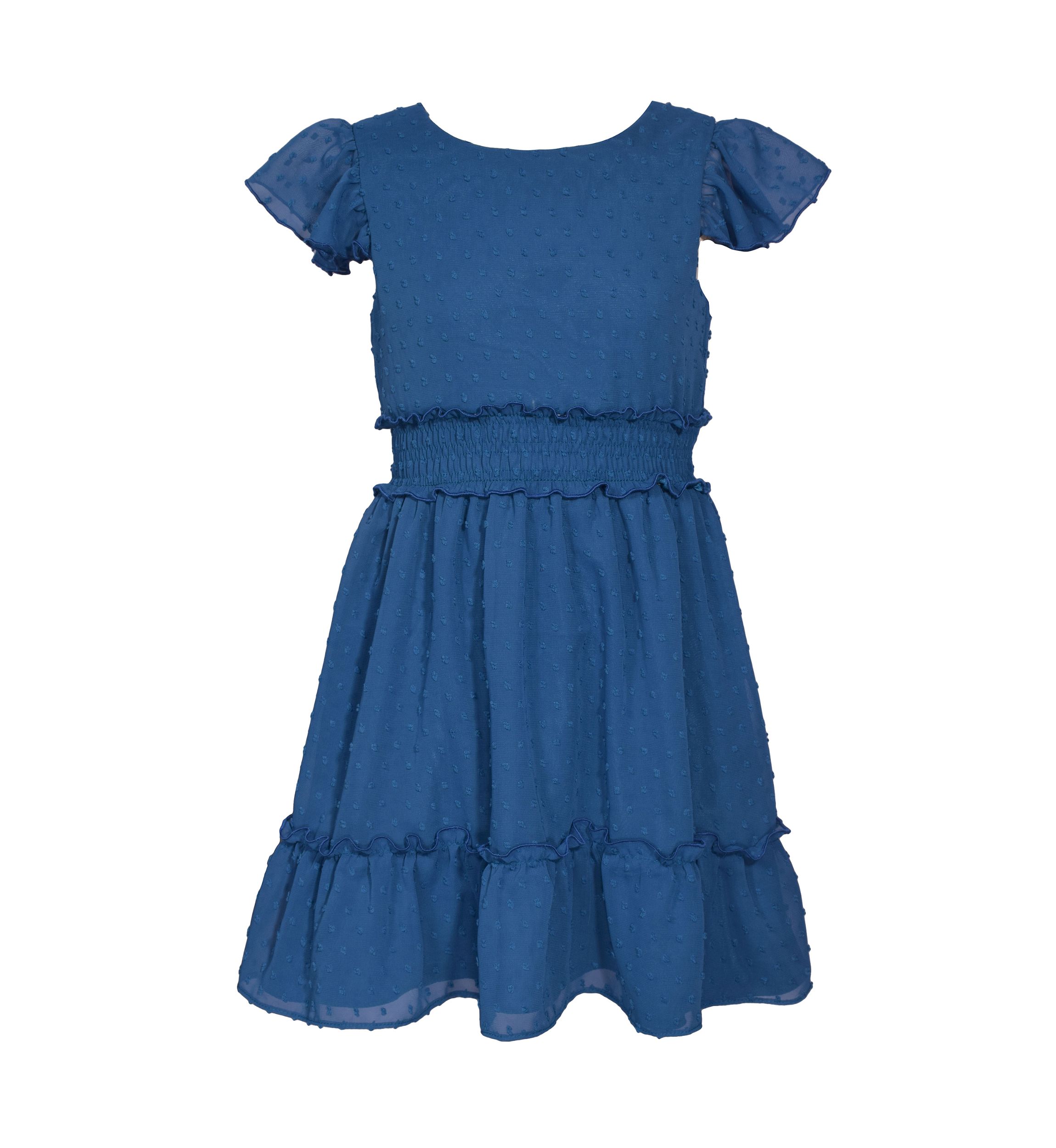 Girls 7-16 Smock Waist Tie Back Dress