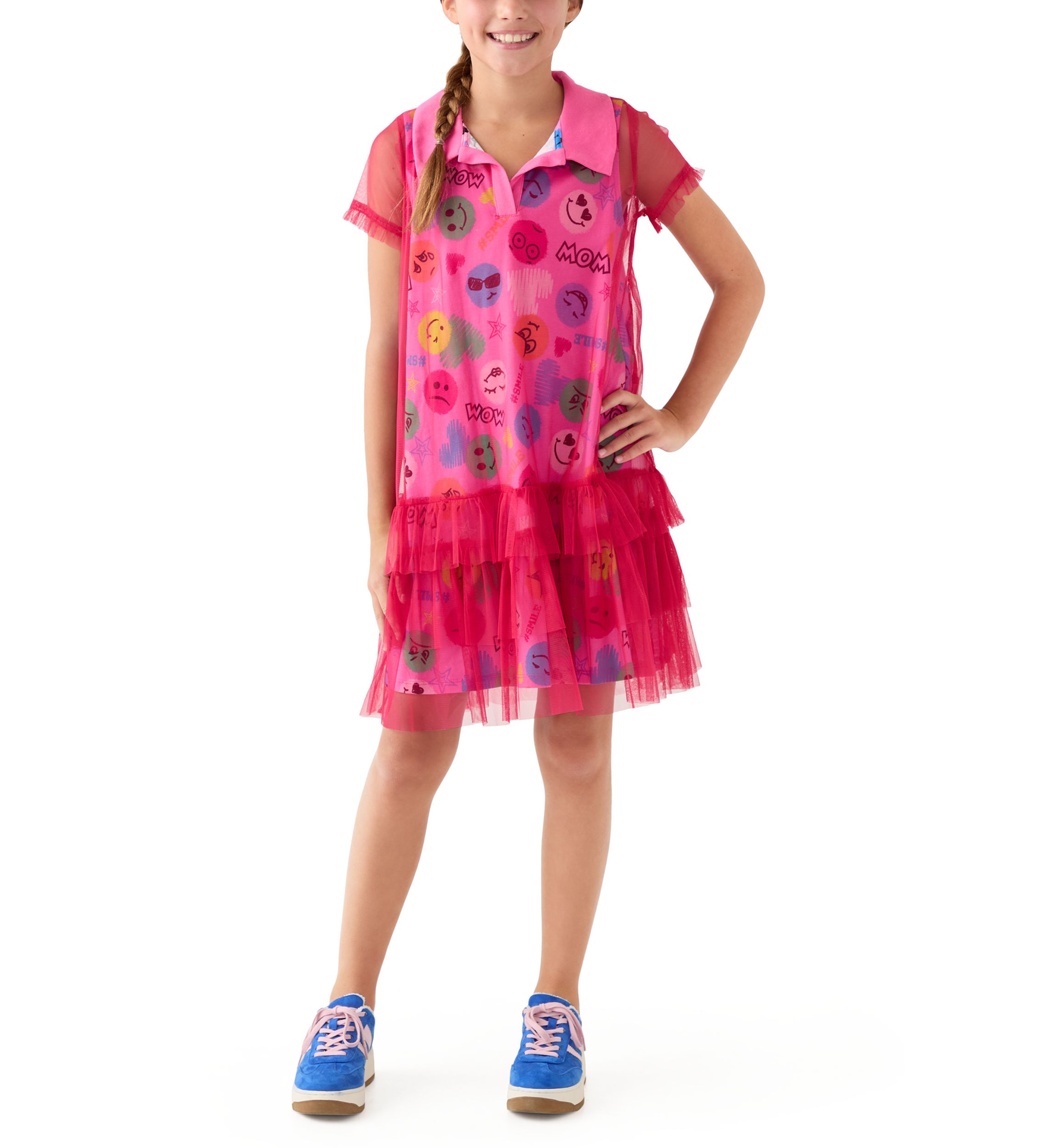 Girls 7-16 Emoji Overlay Dress