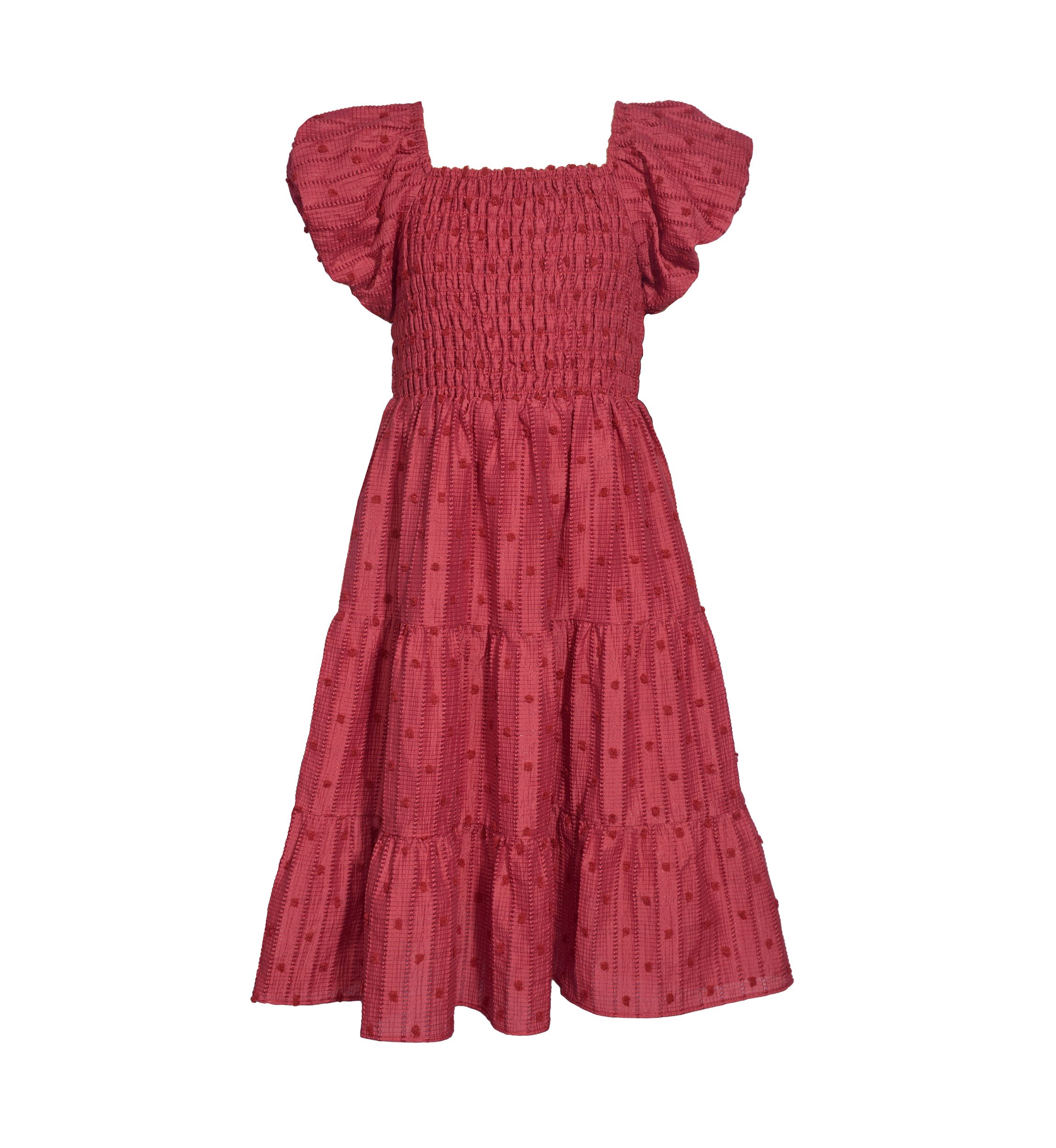 Girls 7-16 Rose Textured Smocked Dress
