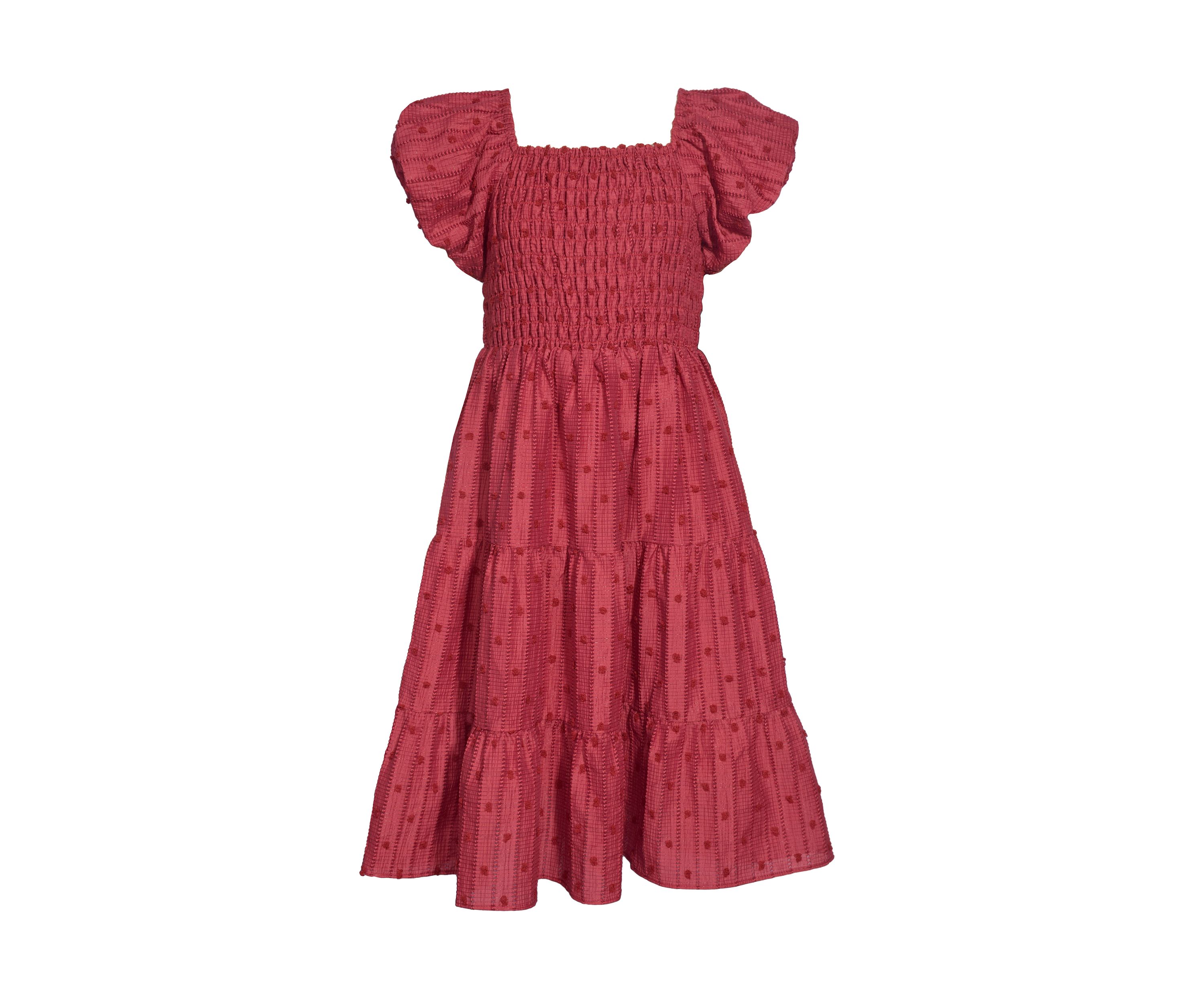 Girls 7-16 Rose Textured Smocked Dress