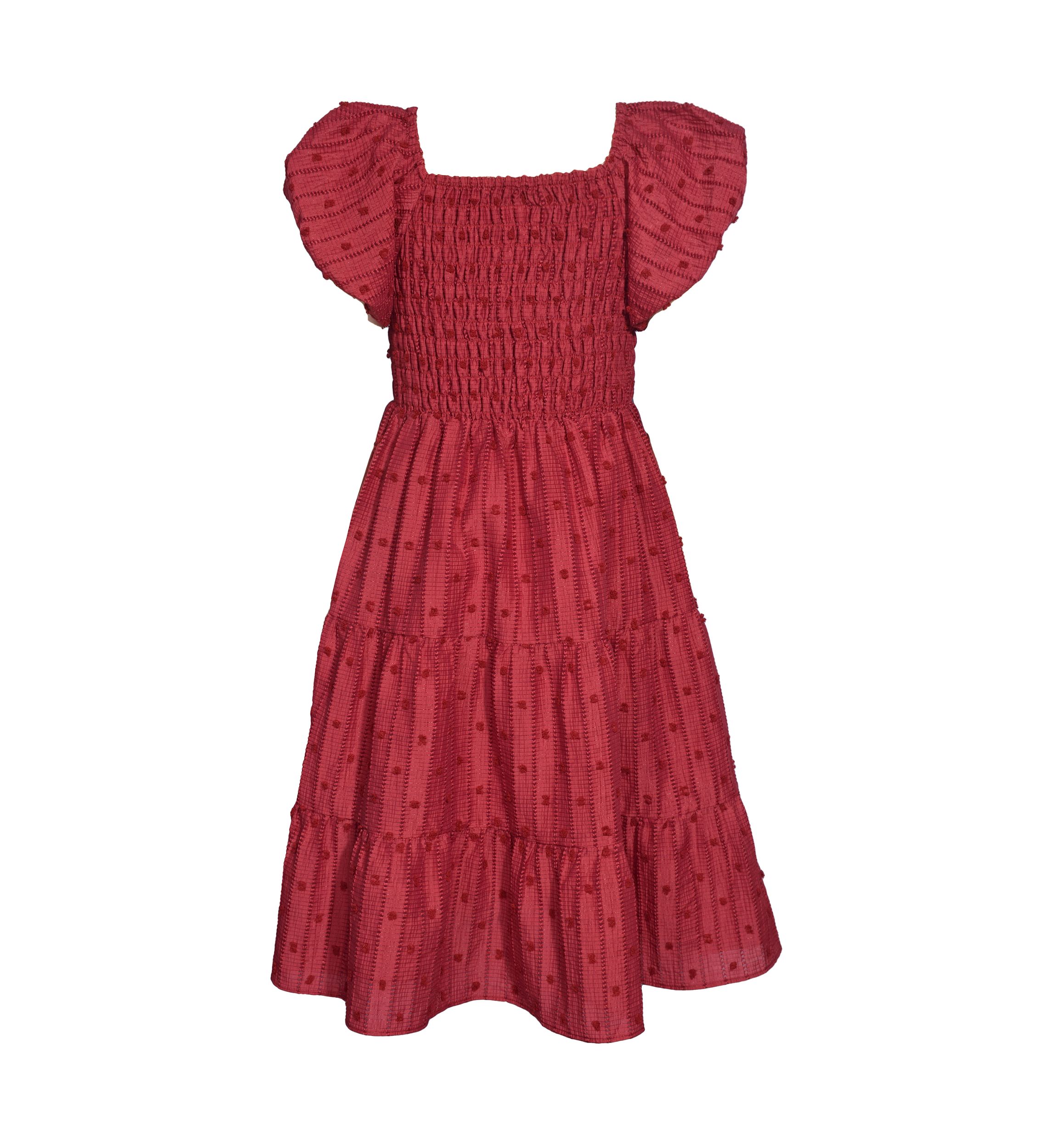 Girls 7-16 Rose Textured Smocked Dress