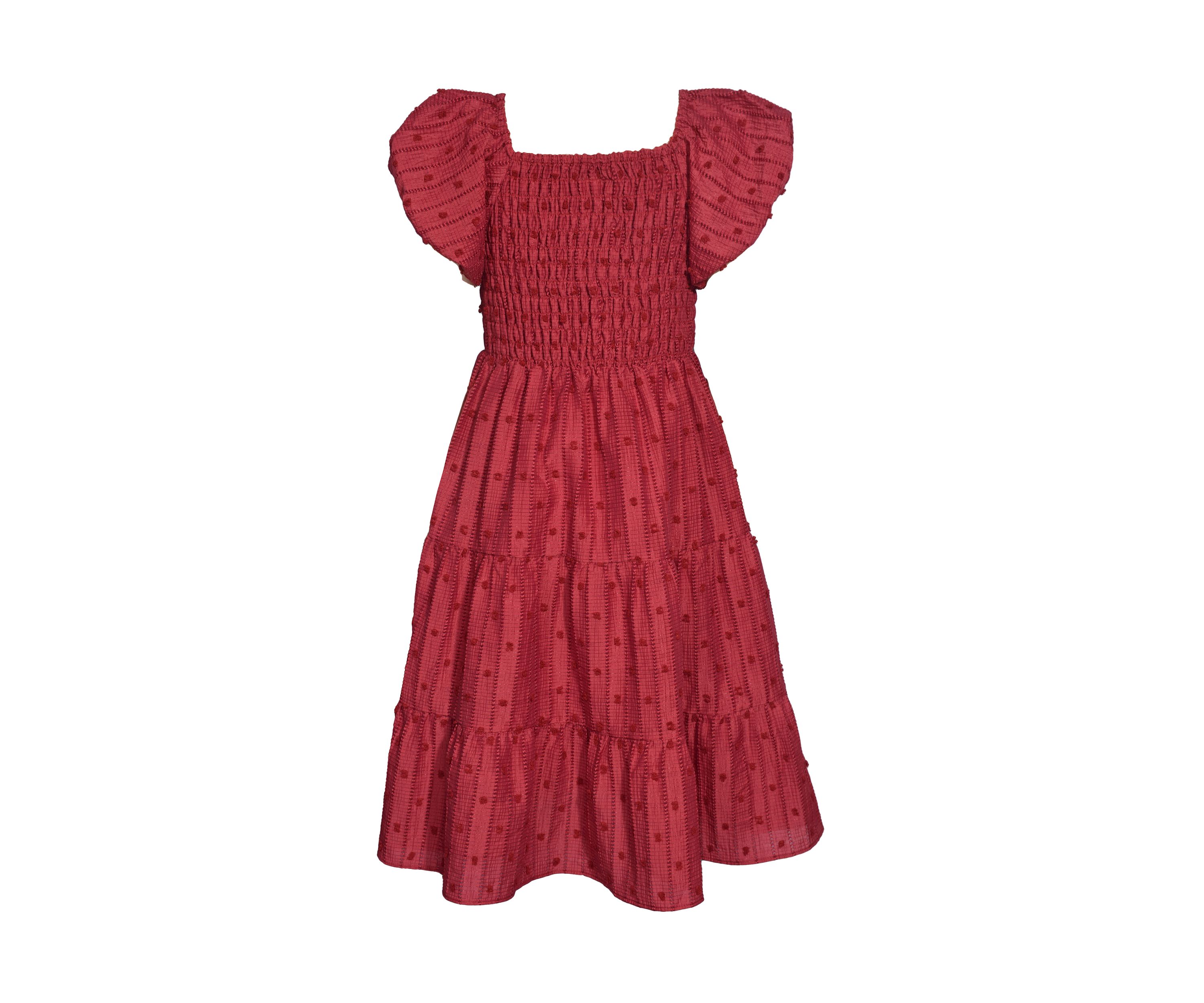 Girls 7-16 Rose Textured Smocked Dress
