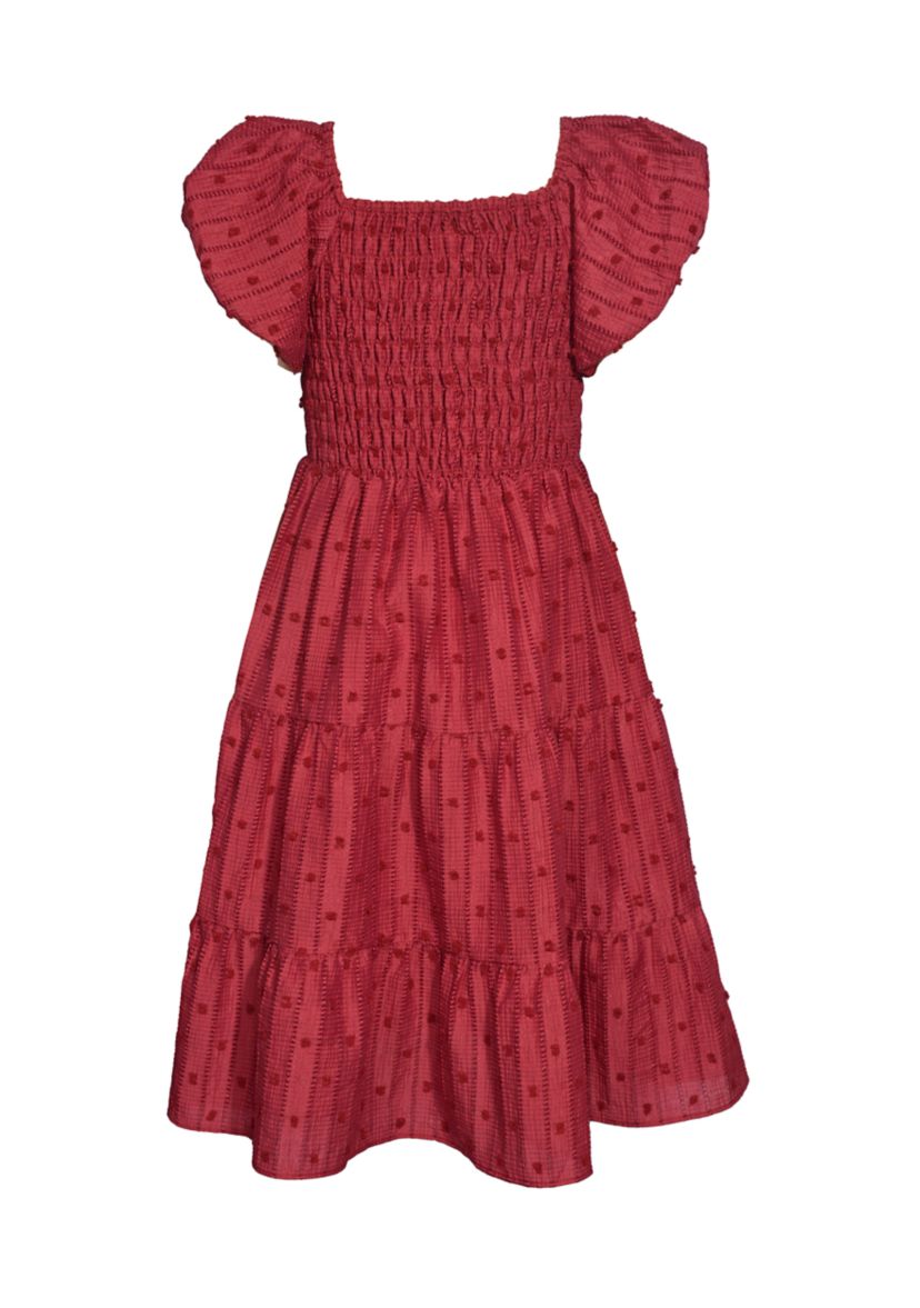 Girls 7-16 Rose Textured Smocked Dress