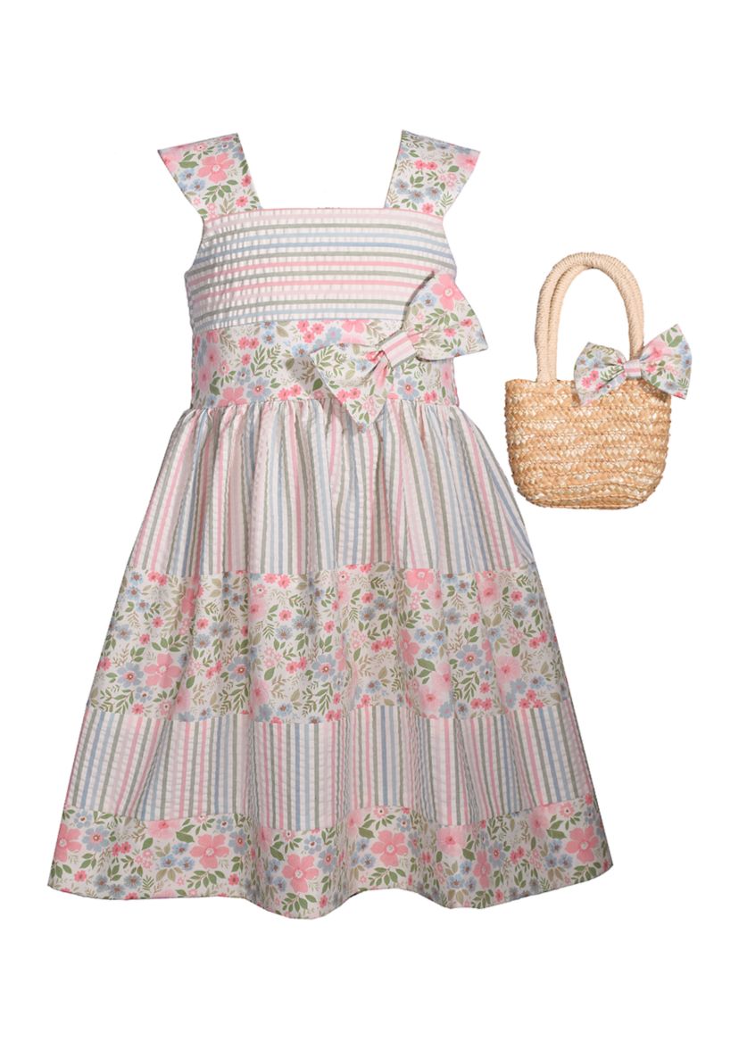 Girls 4-6x Striped Floral Sundress and Bag Set
