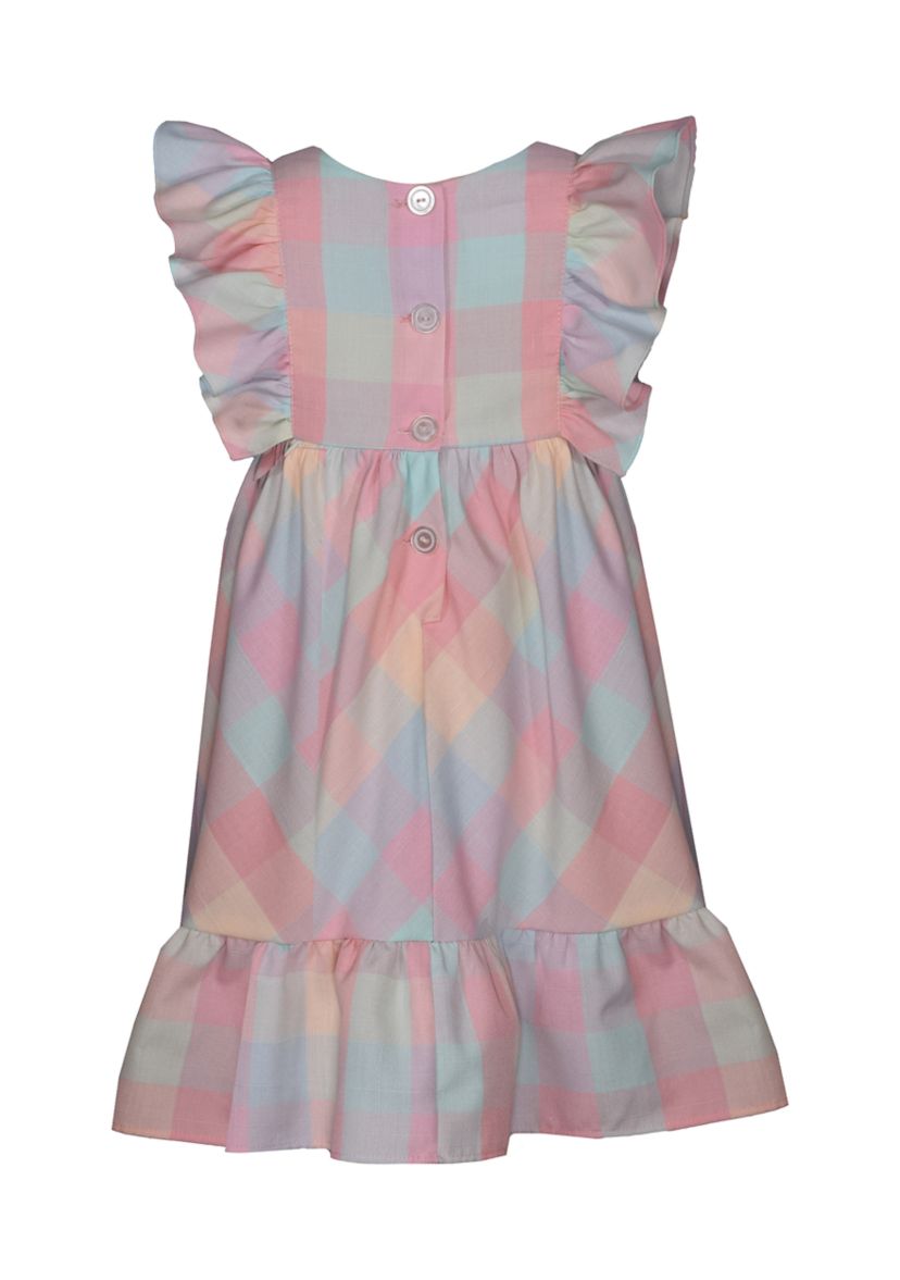 Girls 4-6x Flutter Sleeve Plaid Dress with Hat