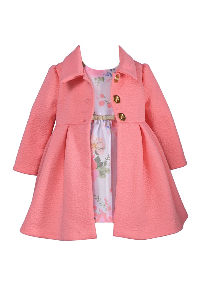 Girls 7-16 Long Sleeve Coat and Dress Set