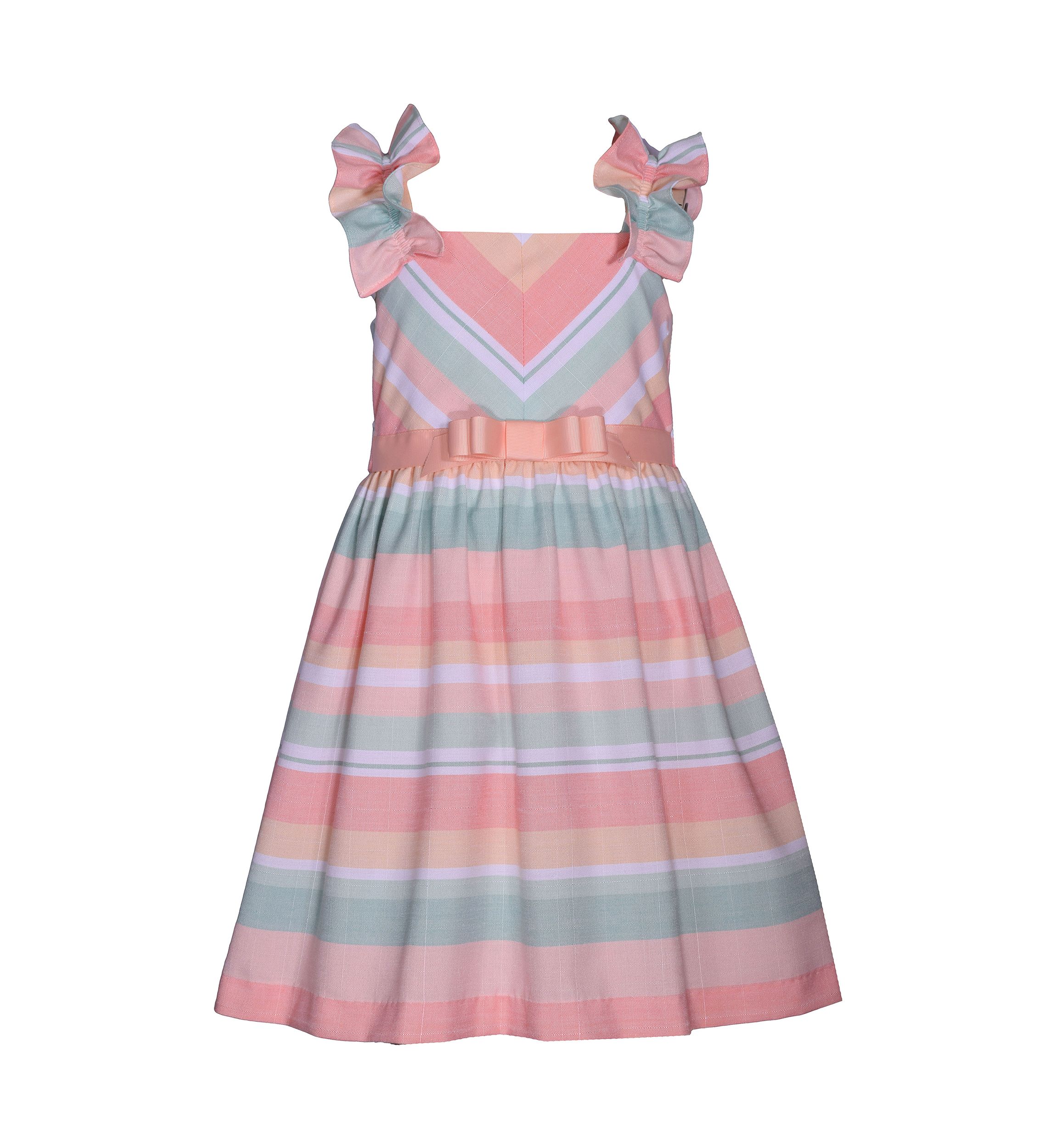 Girls 4-6x Ruffle Sleeve Linen Stripe Dress