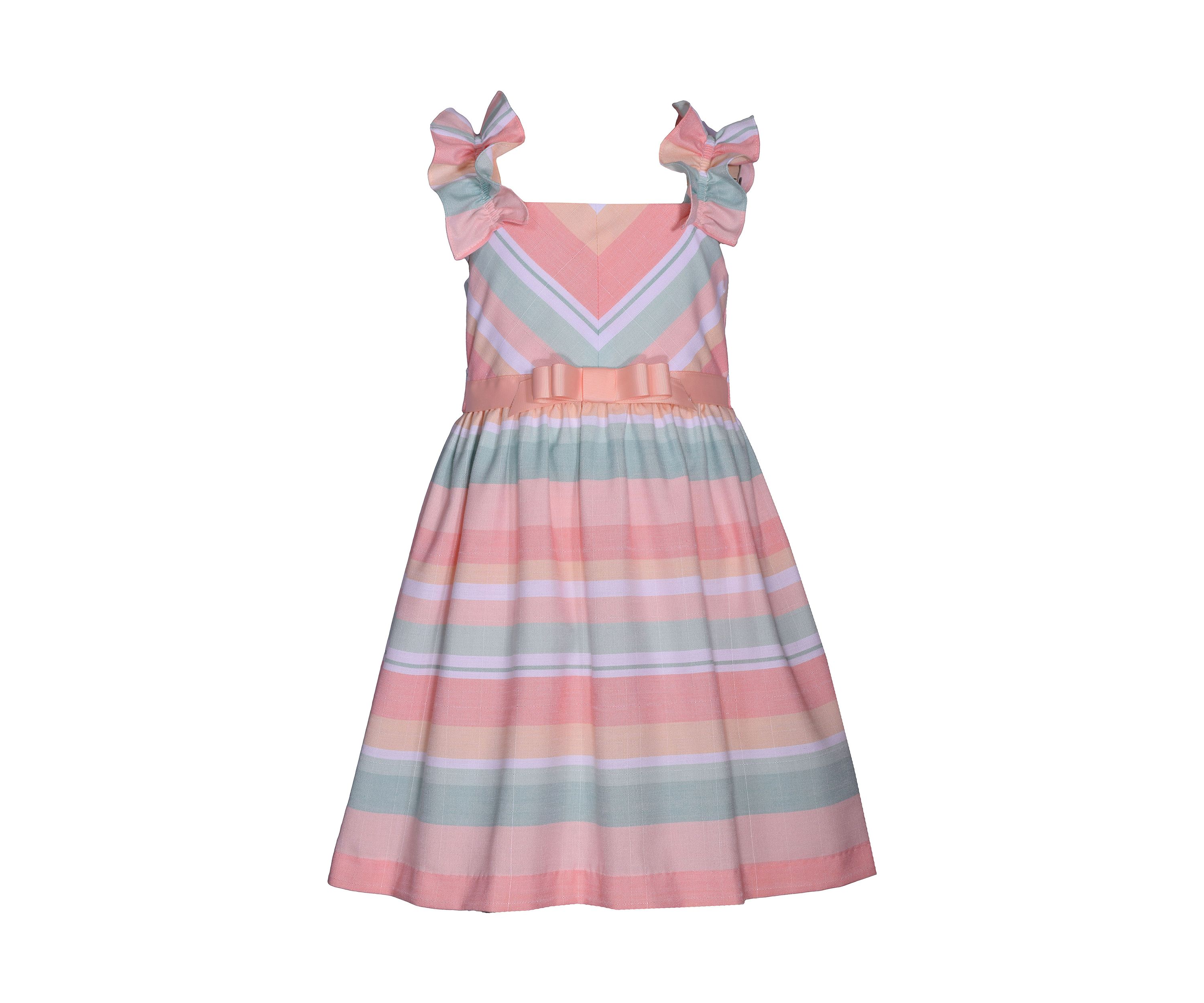 Girls 4-6x Ruffle Sleeve Linen Stripe Dress