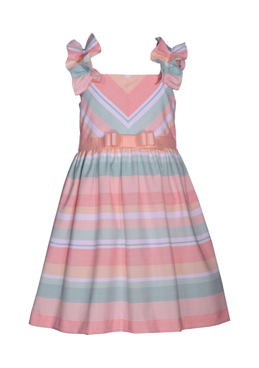 Girls 4-6x Ruffle Sleeve Linen Stripe Dress