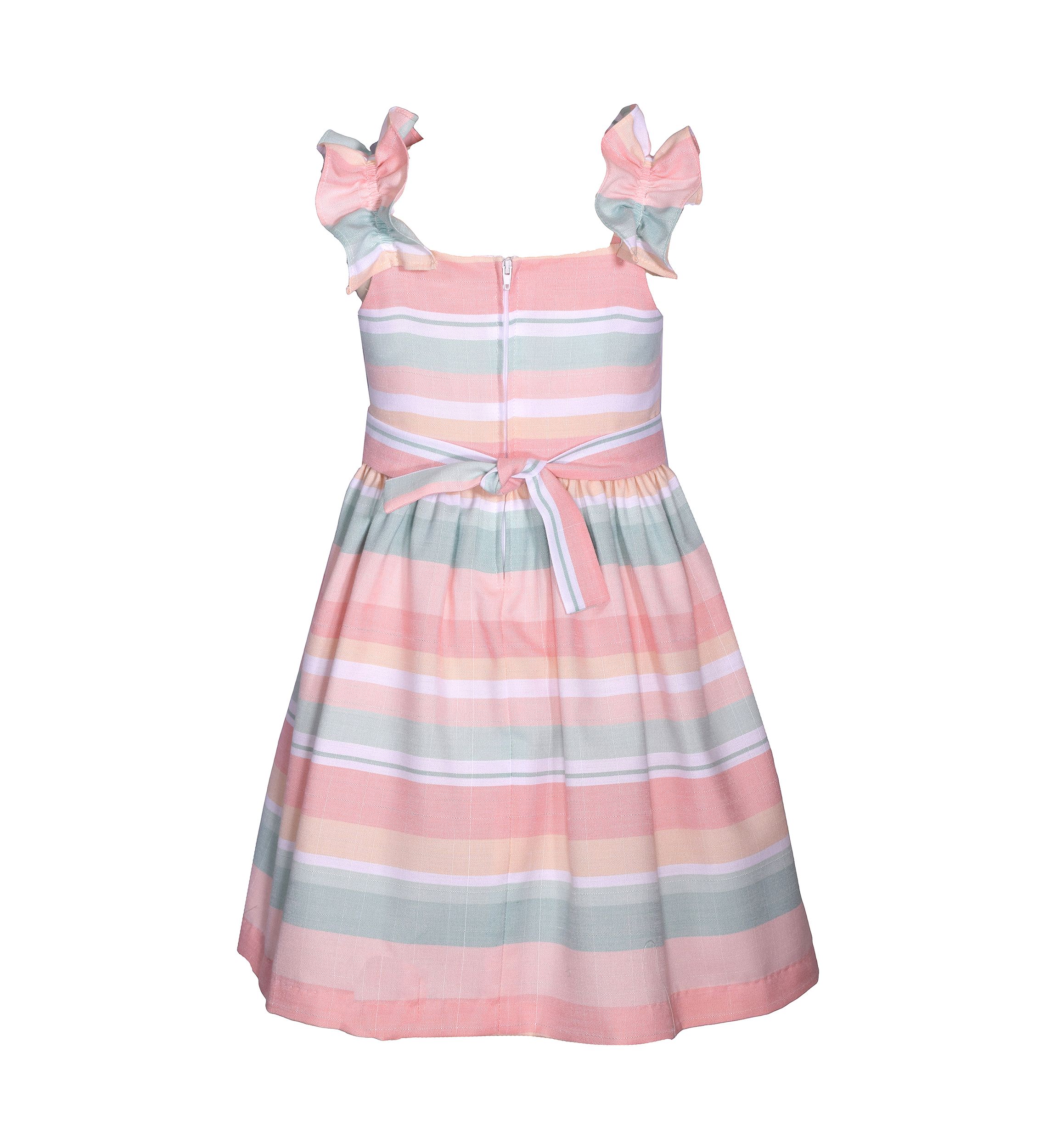 Girls 4-6x Ruffle Sleeve Linen Stripe Dress