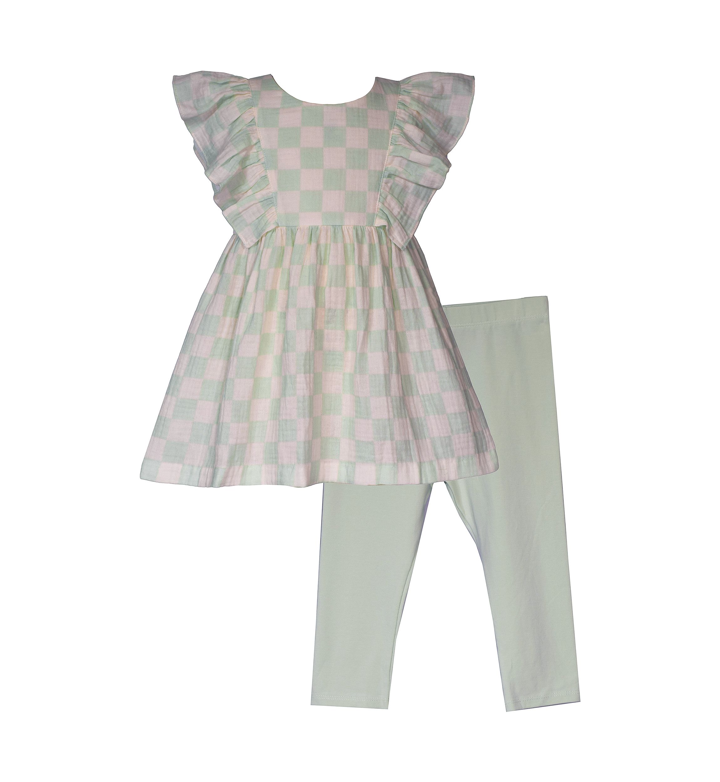 Girls 4-6x Check Printed Pinafore Top and Leggings Set