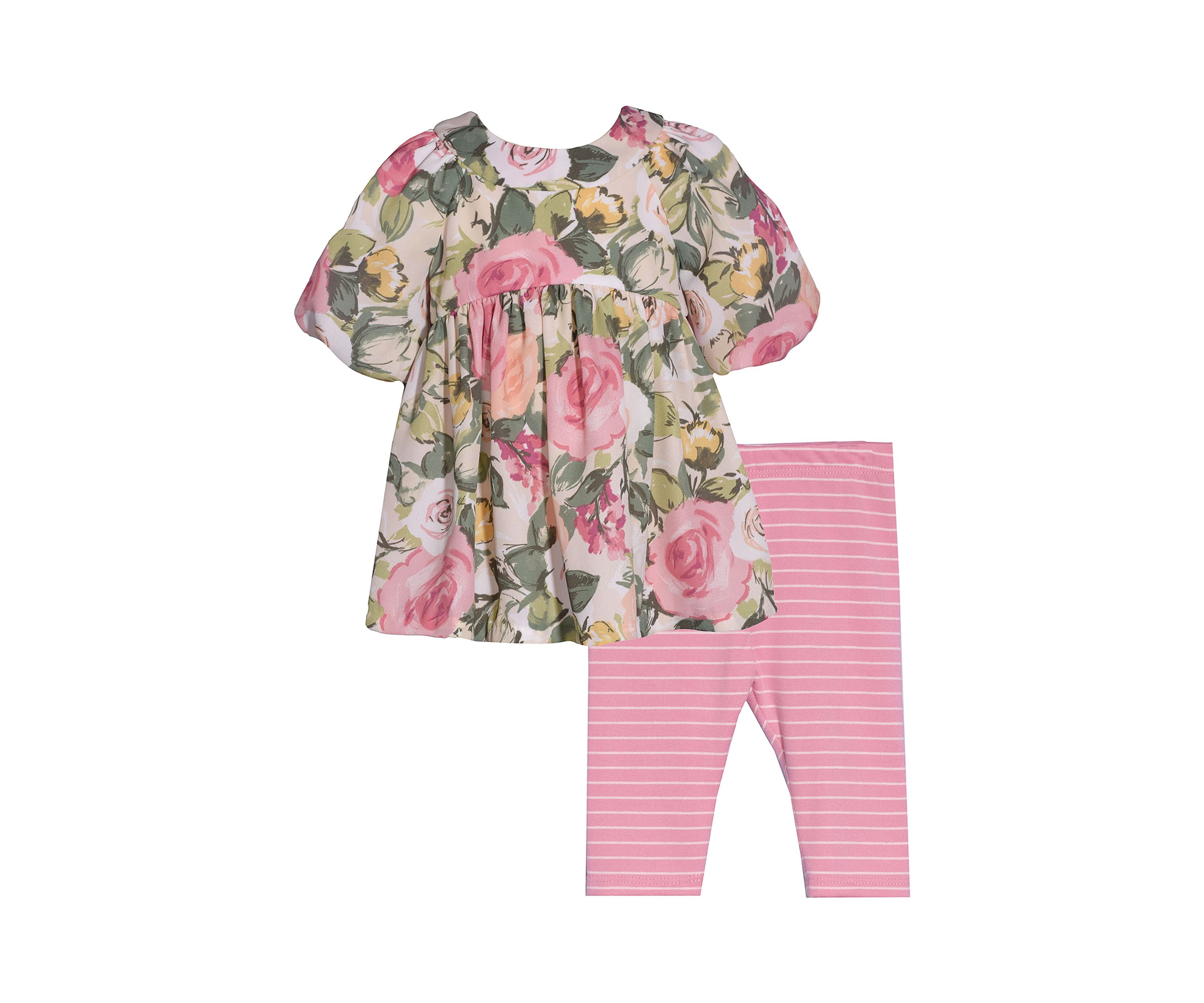 Girls 4-6x Floral Printed Top and Stripe Leggings Set