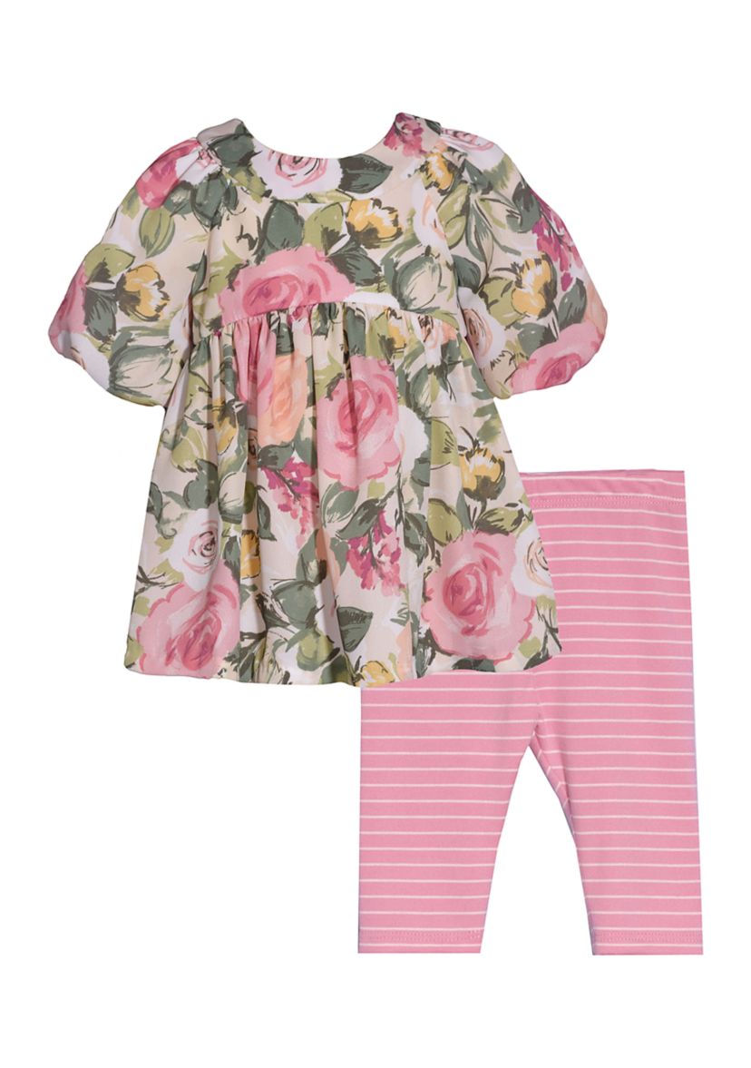 Girls 4-6x Floral Printed Top and Stripe Leggings Set