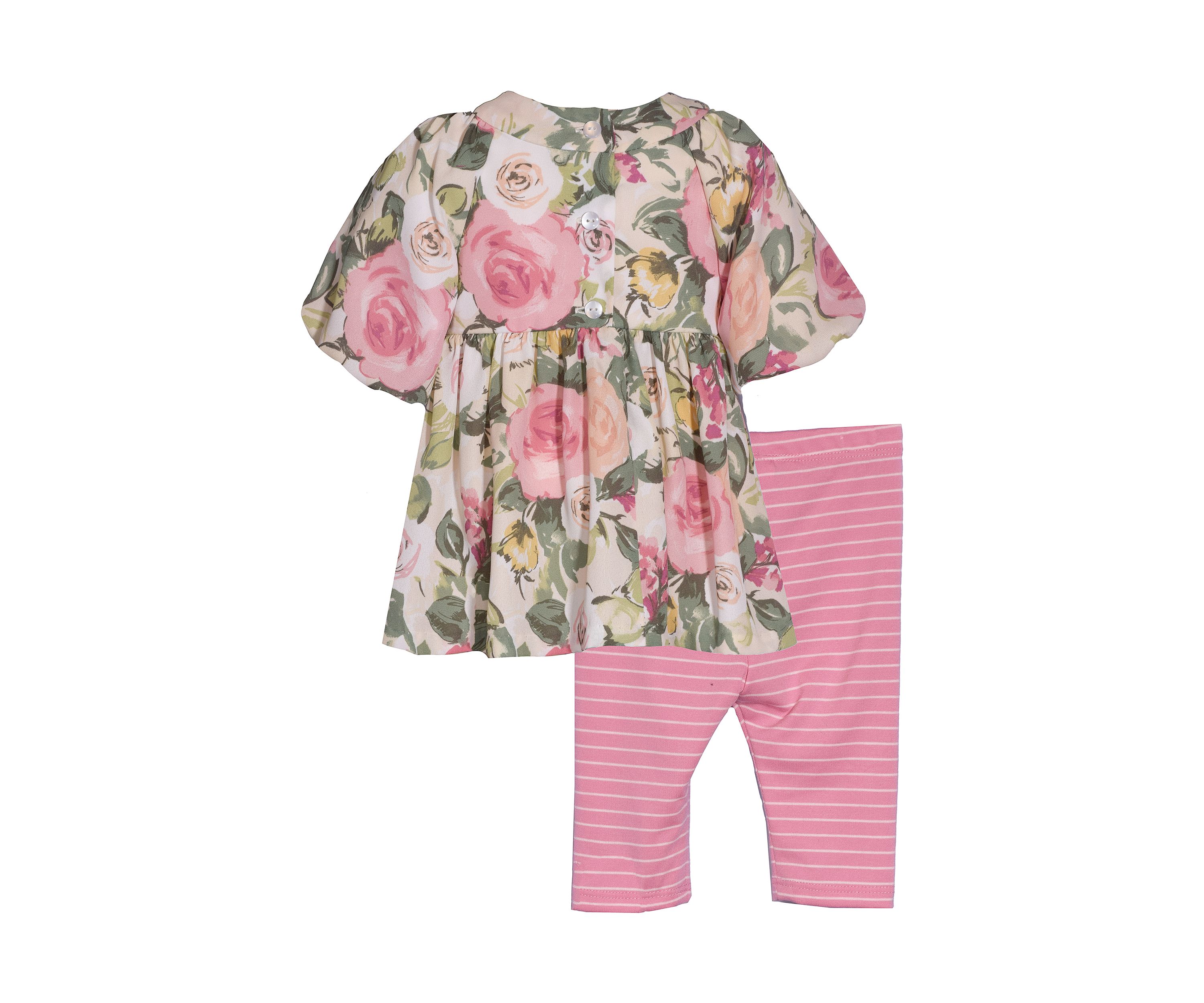 Girls 4-6x Floral Printed Top and Stripe Leggings Set
