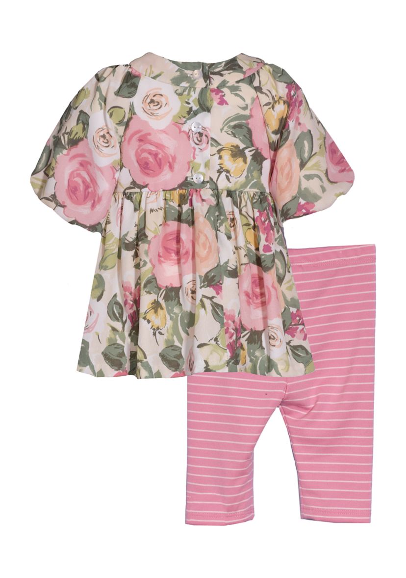 Girls 4-6x Floral Printed Top and Stripe Leggings Set