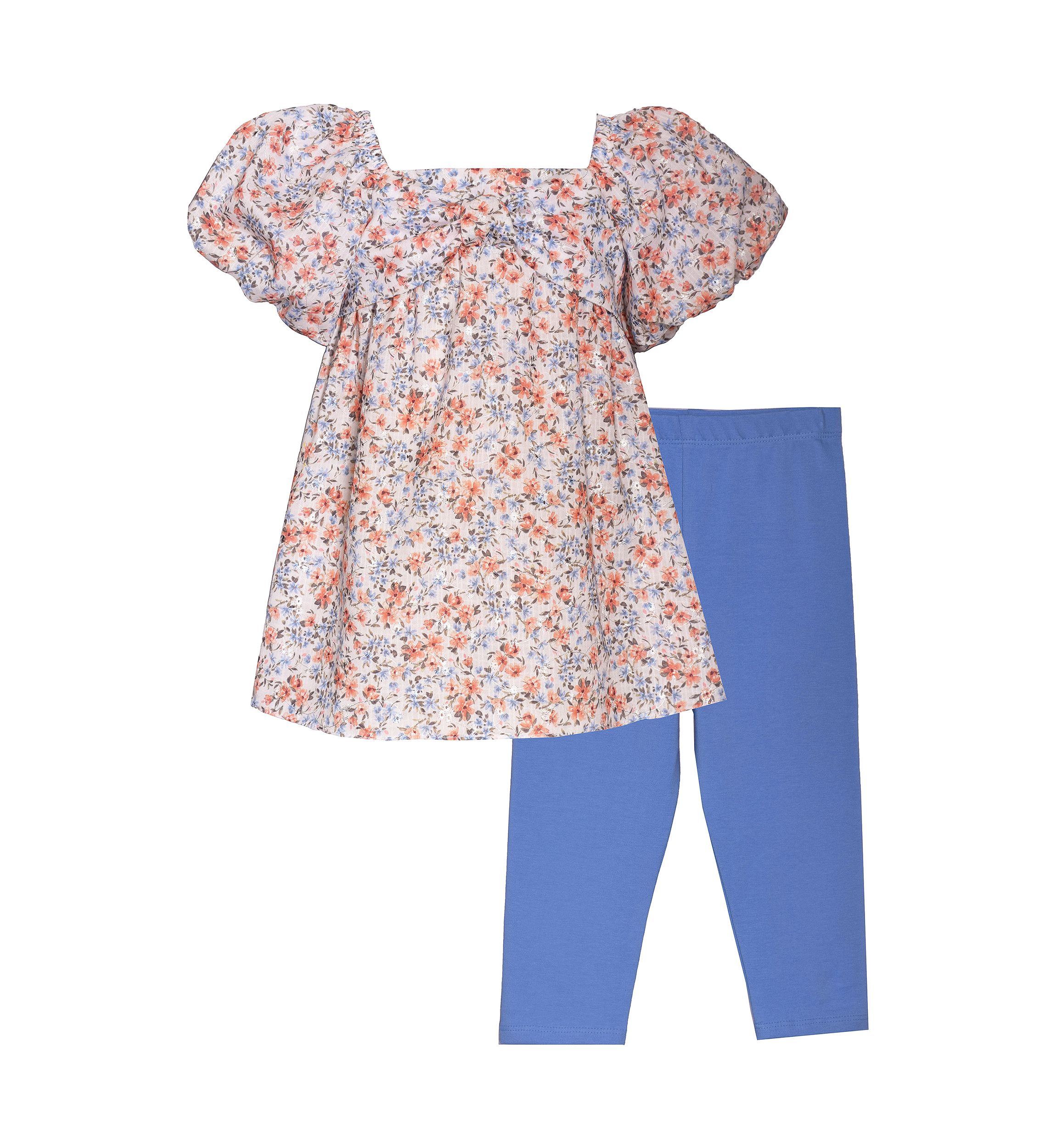 Girls 4-6x Challie Eyelet Bow Front Top and Leggings Set