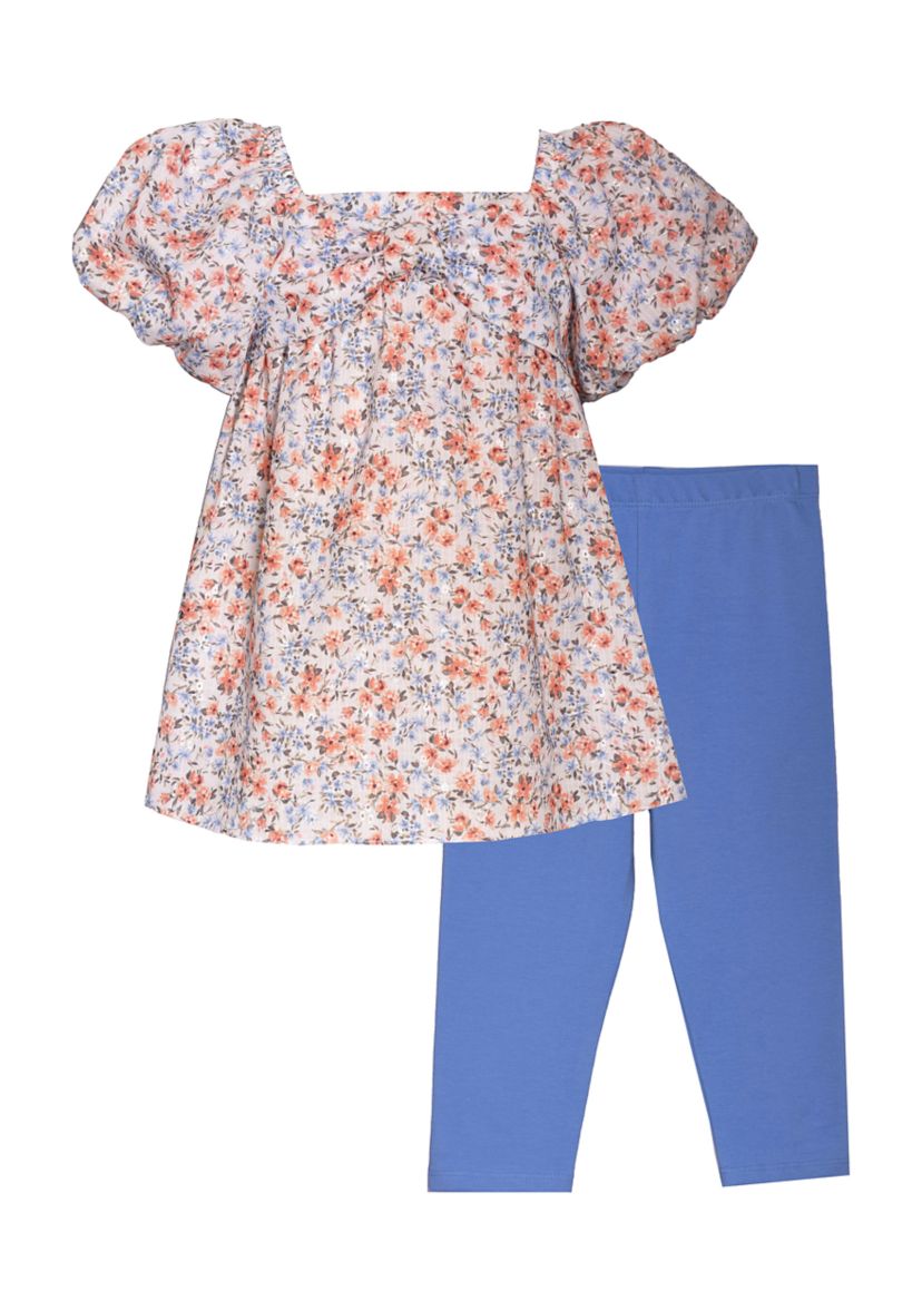 Girls 4-6x Challie Eyelet Bow Front Top and Leggings Set