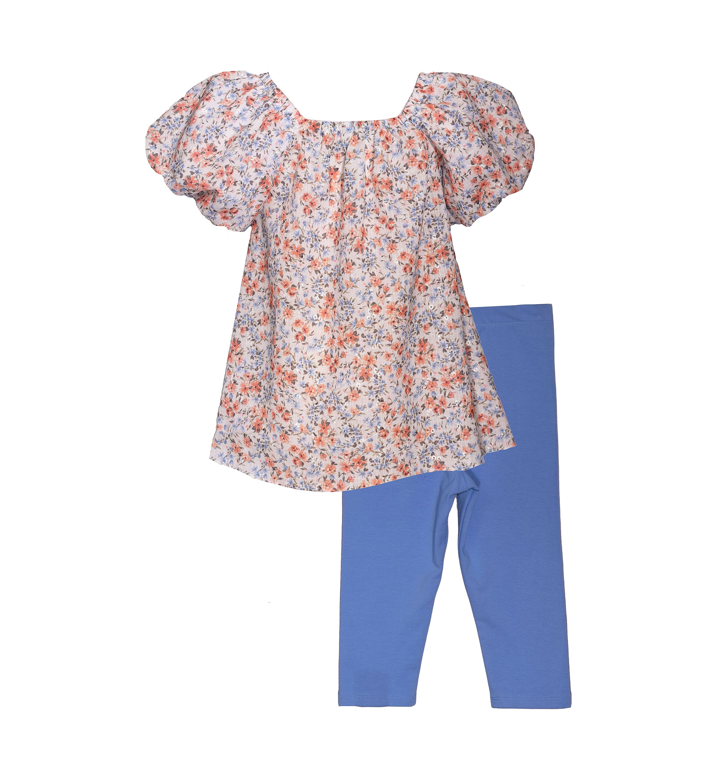 Girls 4-6x Challie Eyelet Bow Front Top and Leggings Set