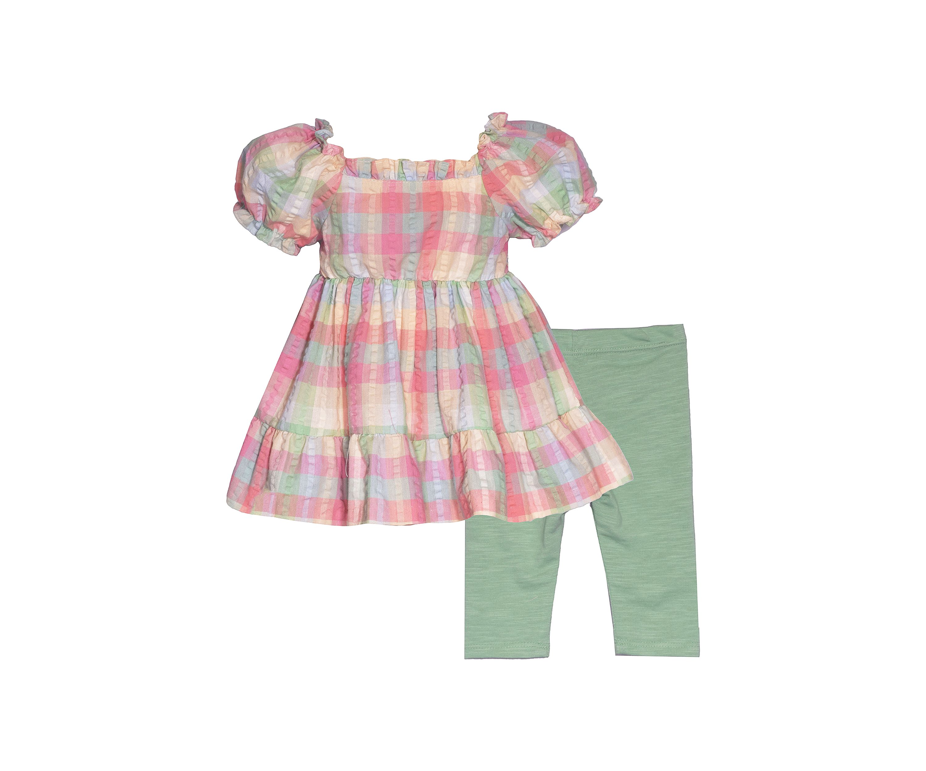 Girls 4-6x Smocked Bodice Seersucker Top and Leggings Set