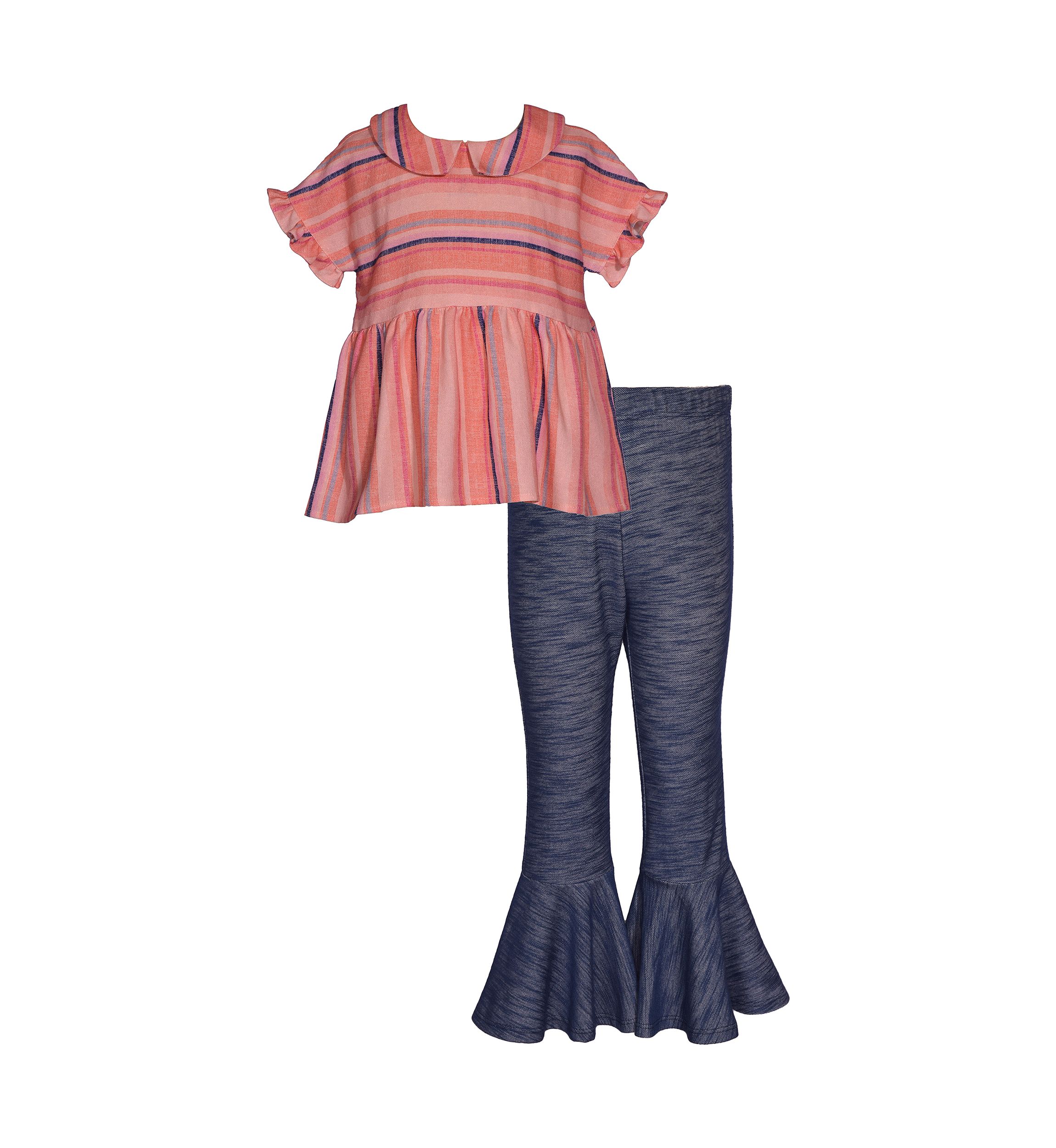Girls 4-6x Stripe Linen Top and Ruffle Flare Leggings