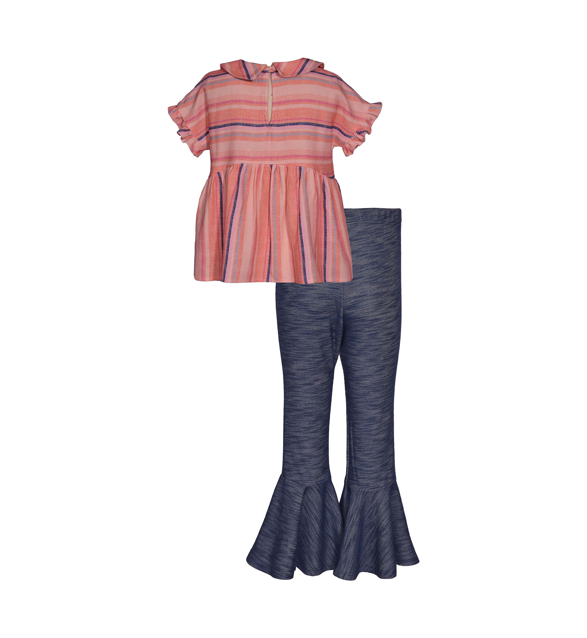 Girls 4-6x Stripe Linen Top and Ruffle Flare Leggings
