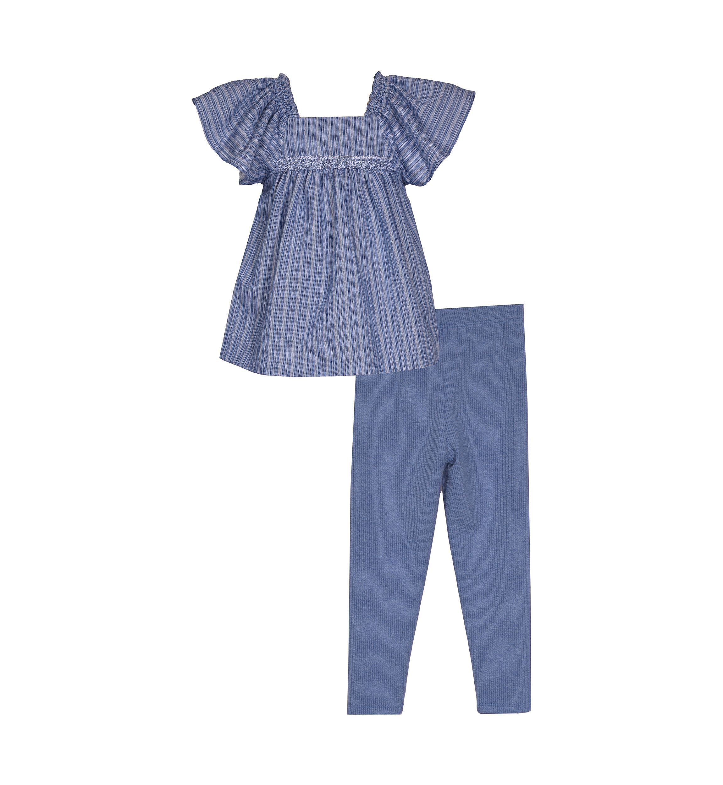 Girls 4-6x Chambray Flutter Sleeve Top and Leggings Set
