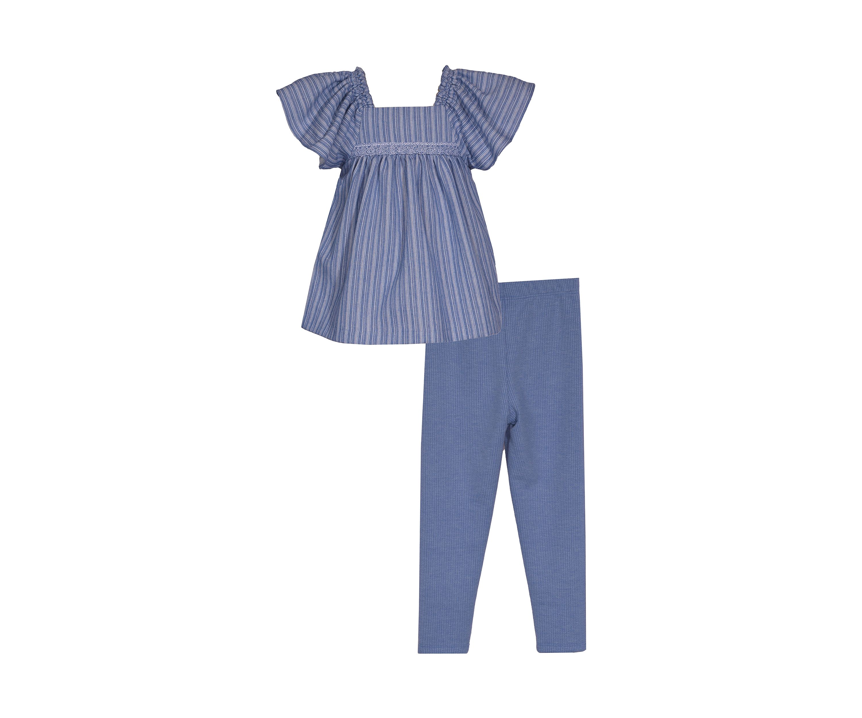 Girls 4-6x Chambray Flutter Sleeve Top and Leggings Set