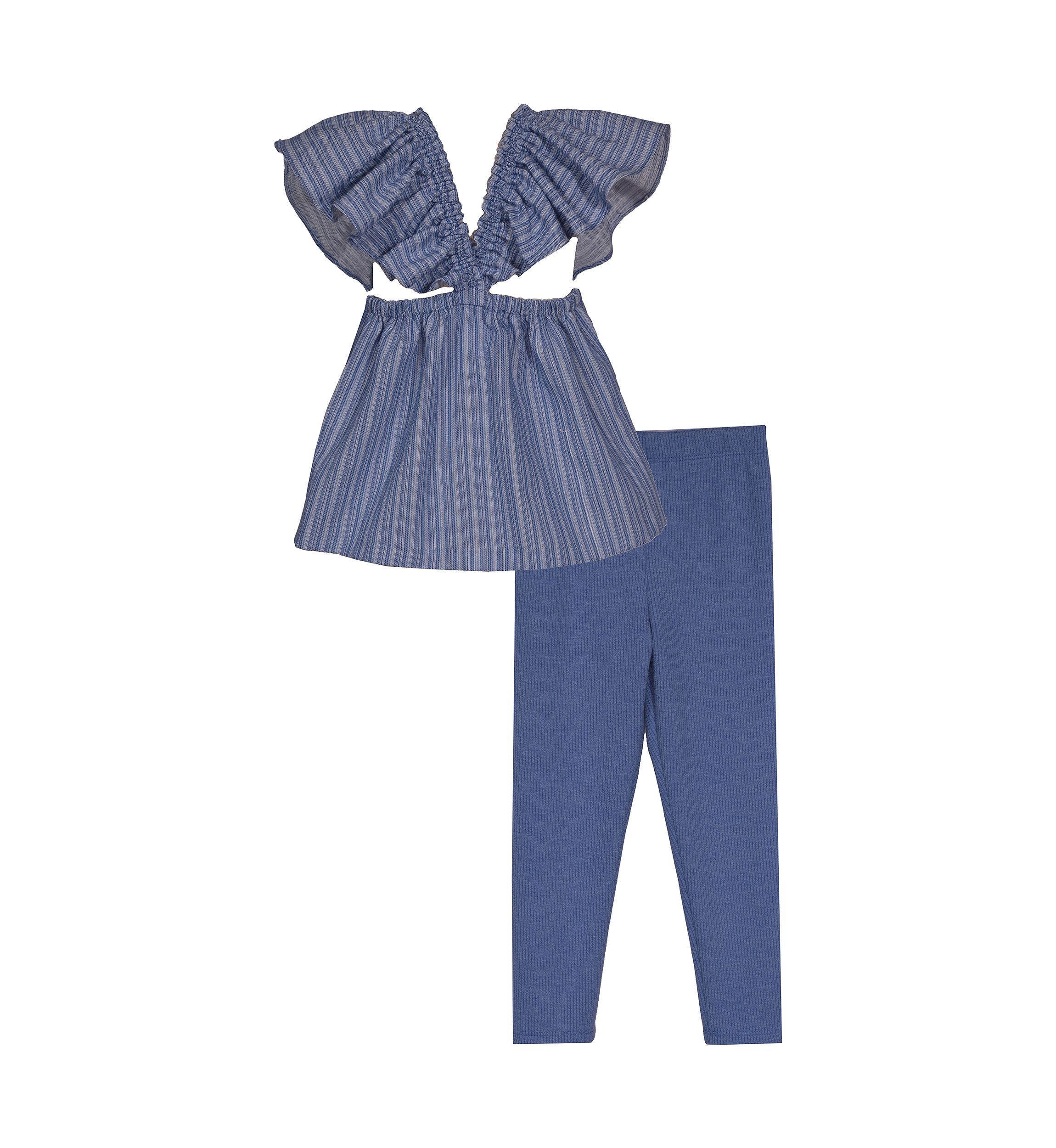 Girls 4-6x Chambray Flutter Sleeve Top and Leggings Set