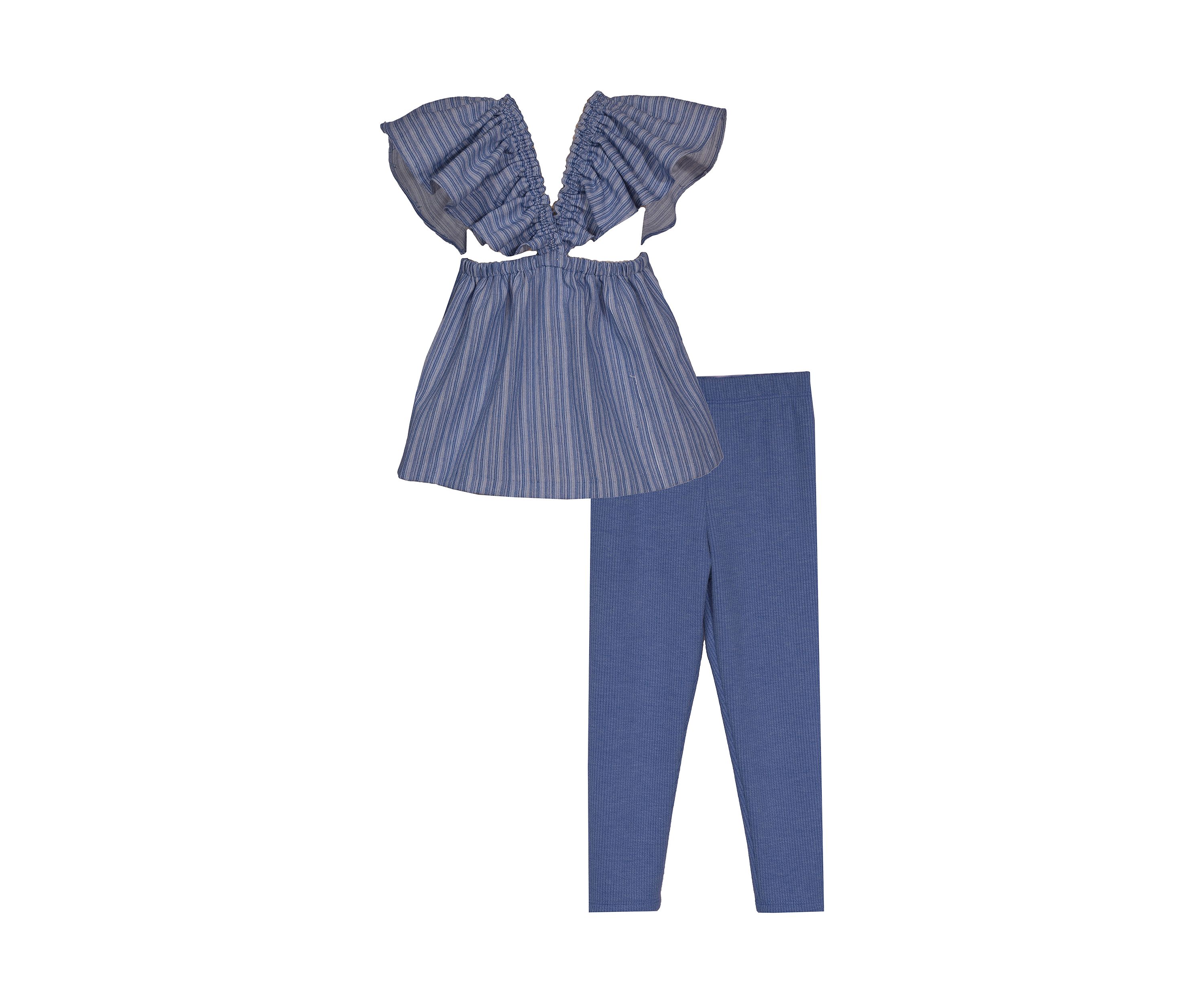 Girls 4-6x Chambray Flutter Sleeve Top and Leggings Set