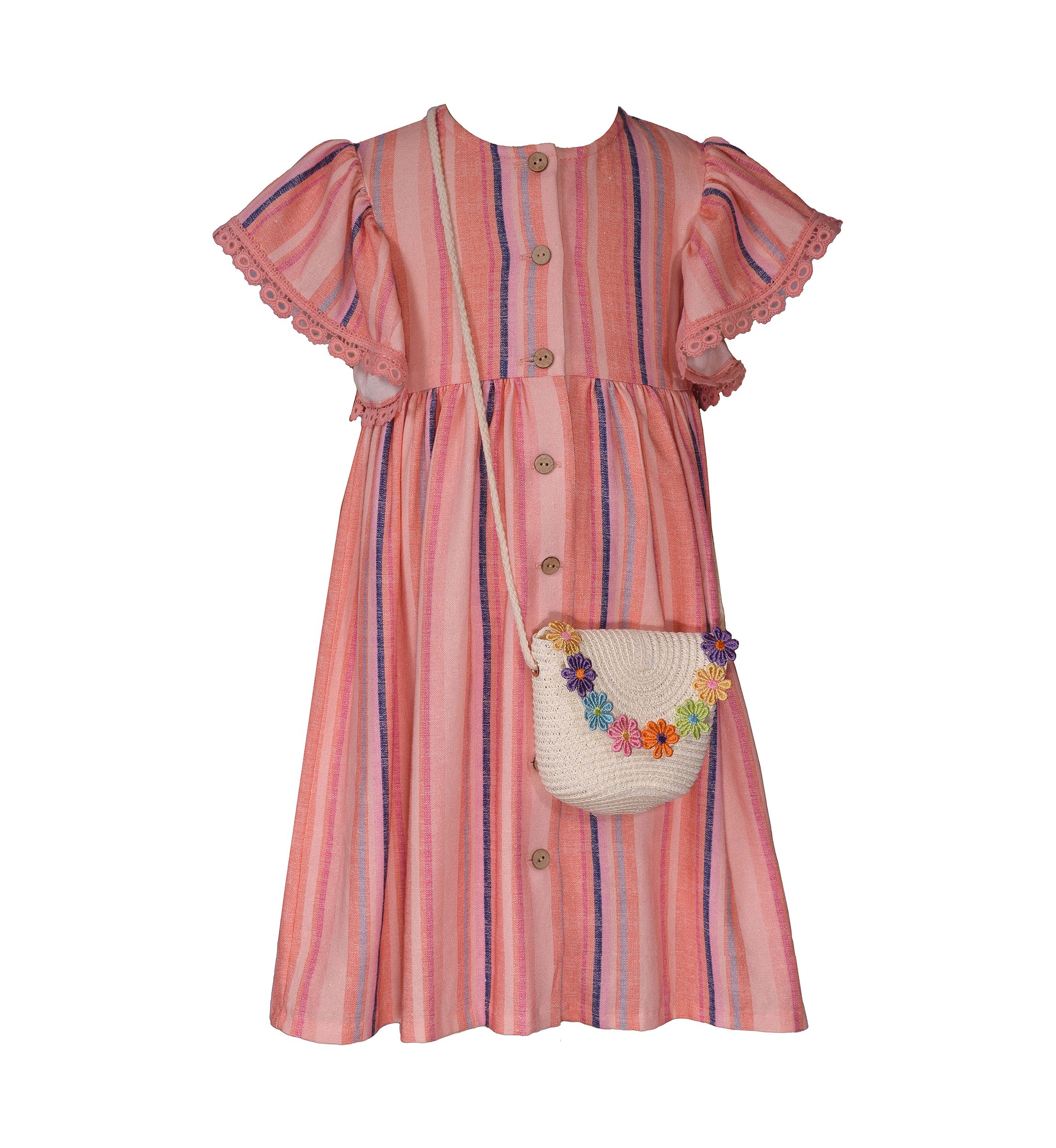 Girls 4-6x Stripe Linen Button Front Dress