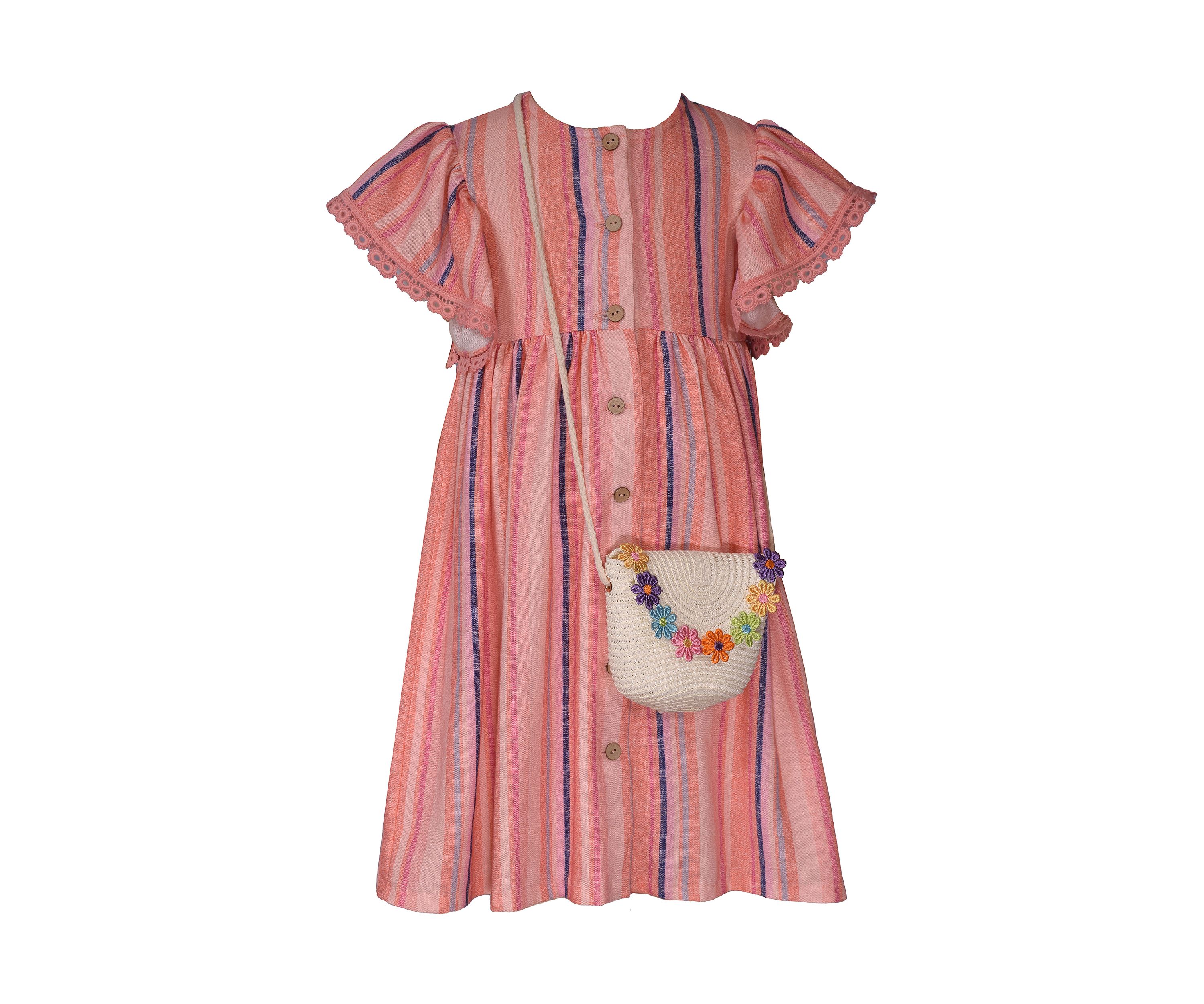 Girls 4-6x Stripe Linen Button Front Dress