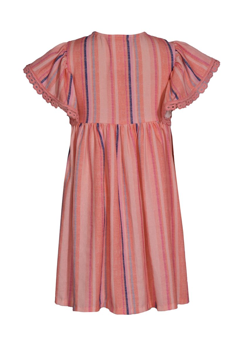 Girls 4-6x Stripe Linen Button Front Dress