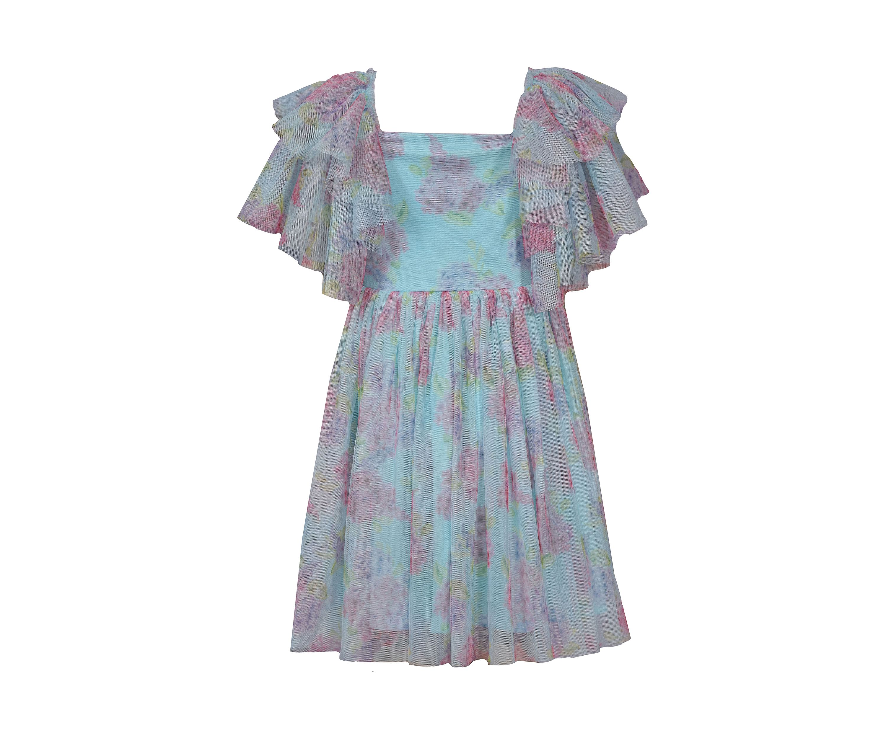 Girls 4-6x Mesh Flutter Sleeve Printed Smocked Dress