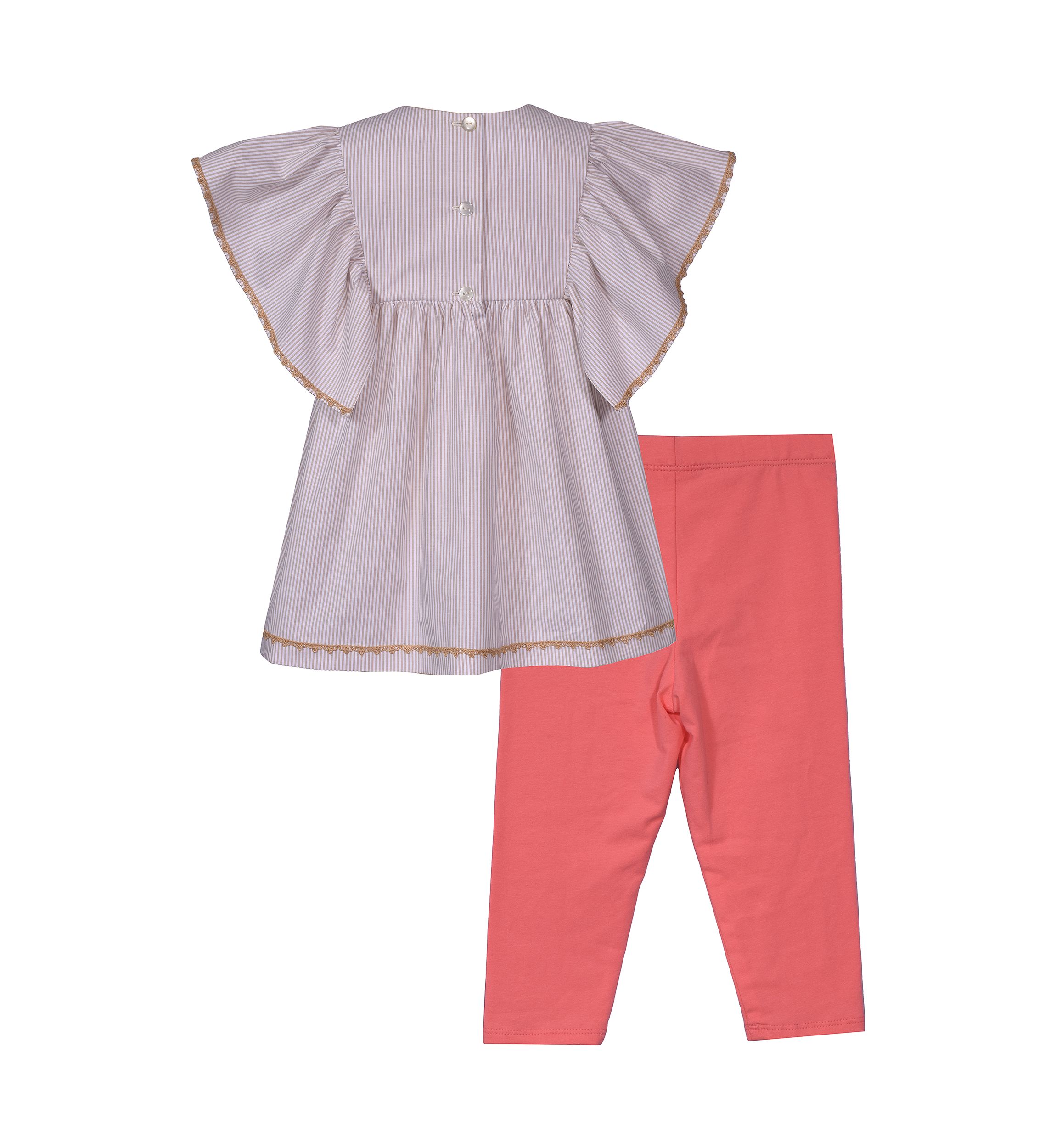 Girls 4-6x Coral Embroidered Flower Top and Leggings Set