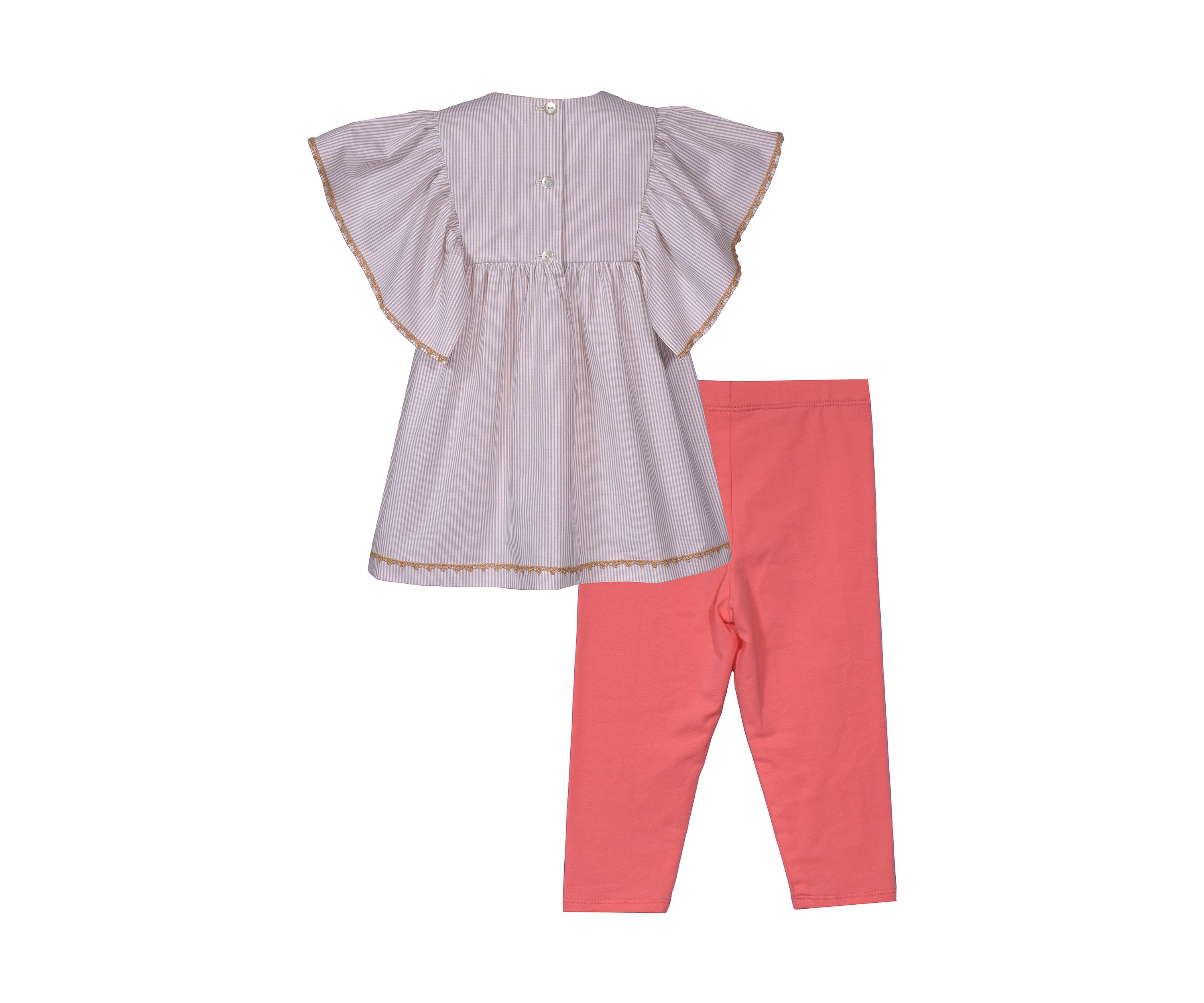 Girls 4-6x Coral Embroidered Flower Top and Leggings Set