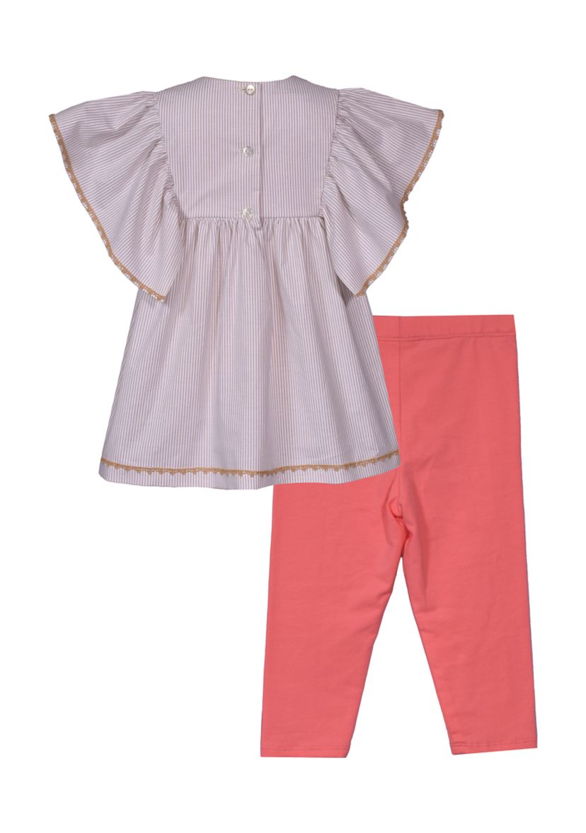 Girls 4-6x Coral Embroidered Flower Top and Leggings Set