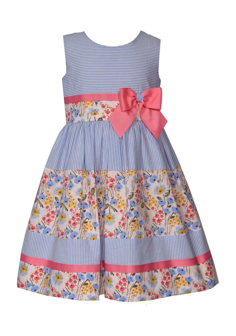 Girls 4-6x Floral Stripe Mixed Printed Dress