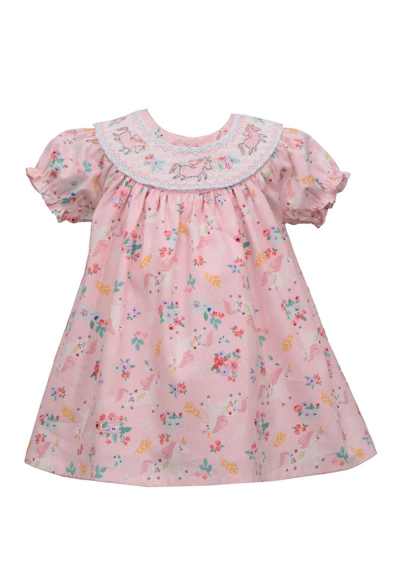 Girls 4-6x Smocked Neck Unicorn Dress