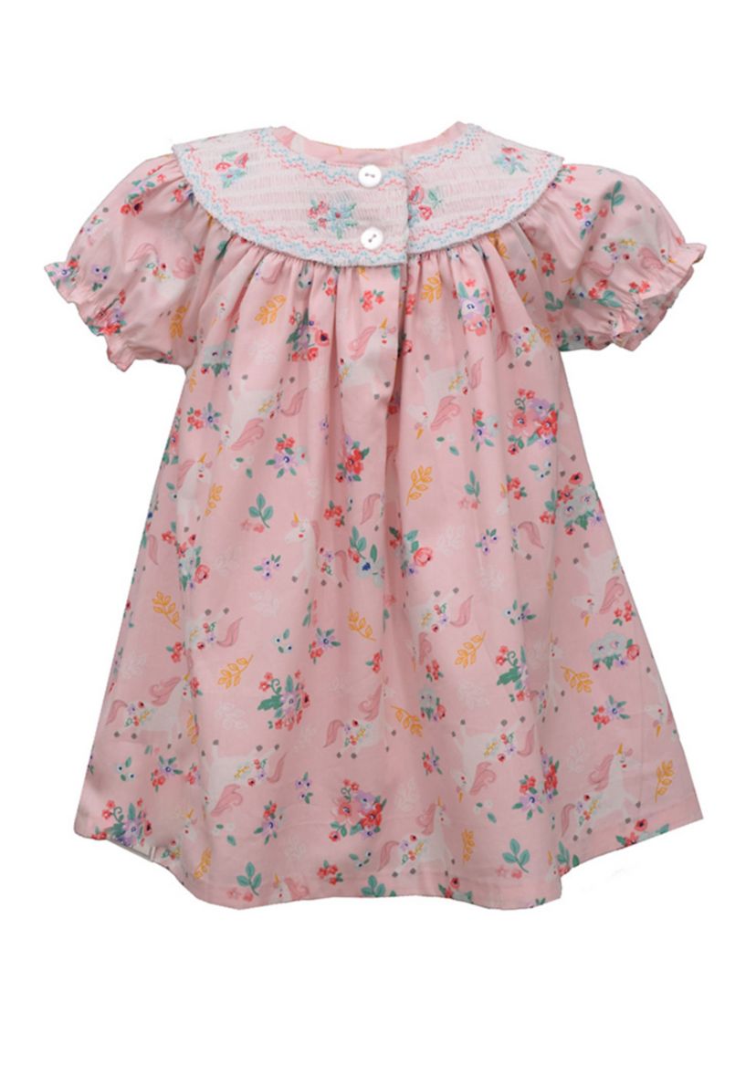 Girls 4-6x Smocked Neck Unicorn Dress